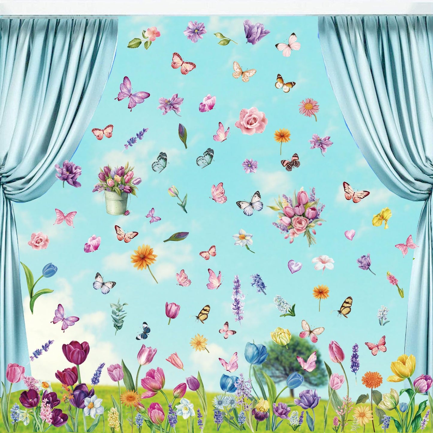 Spring Flower Window clings Decorations Window Decals Stickers for Office Home