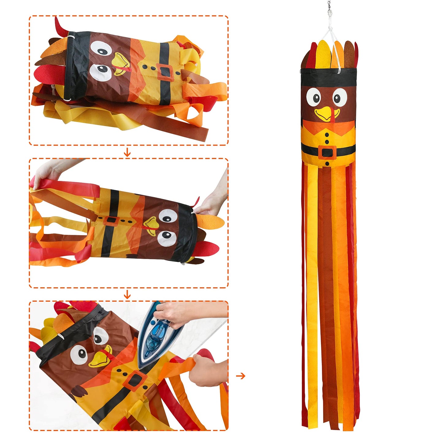 2Pcs 55 Inch Fall Thanksgiving Turkey Windsocks - Fall Decorations - Thanksgiving Party Home Farmhouse Yard Wind Sock Outdoor Hanging Decor