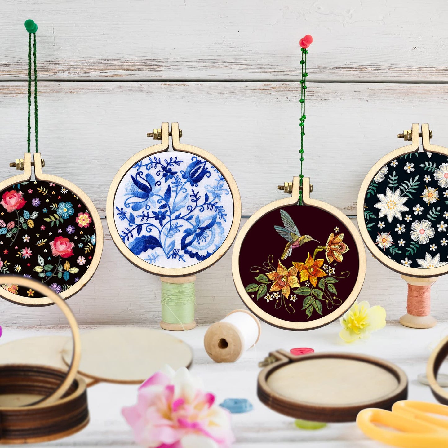 Mini Embroidery Hoops Adjustable Wooden Circle Cross Stitch Hoop Ring Bulk Round Embroidery for Art Craft Handy Sewing and Decoration(20 Pieces,2.2 x 2 Inch)