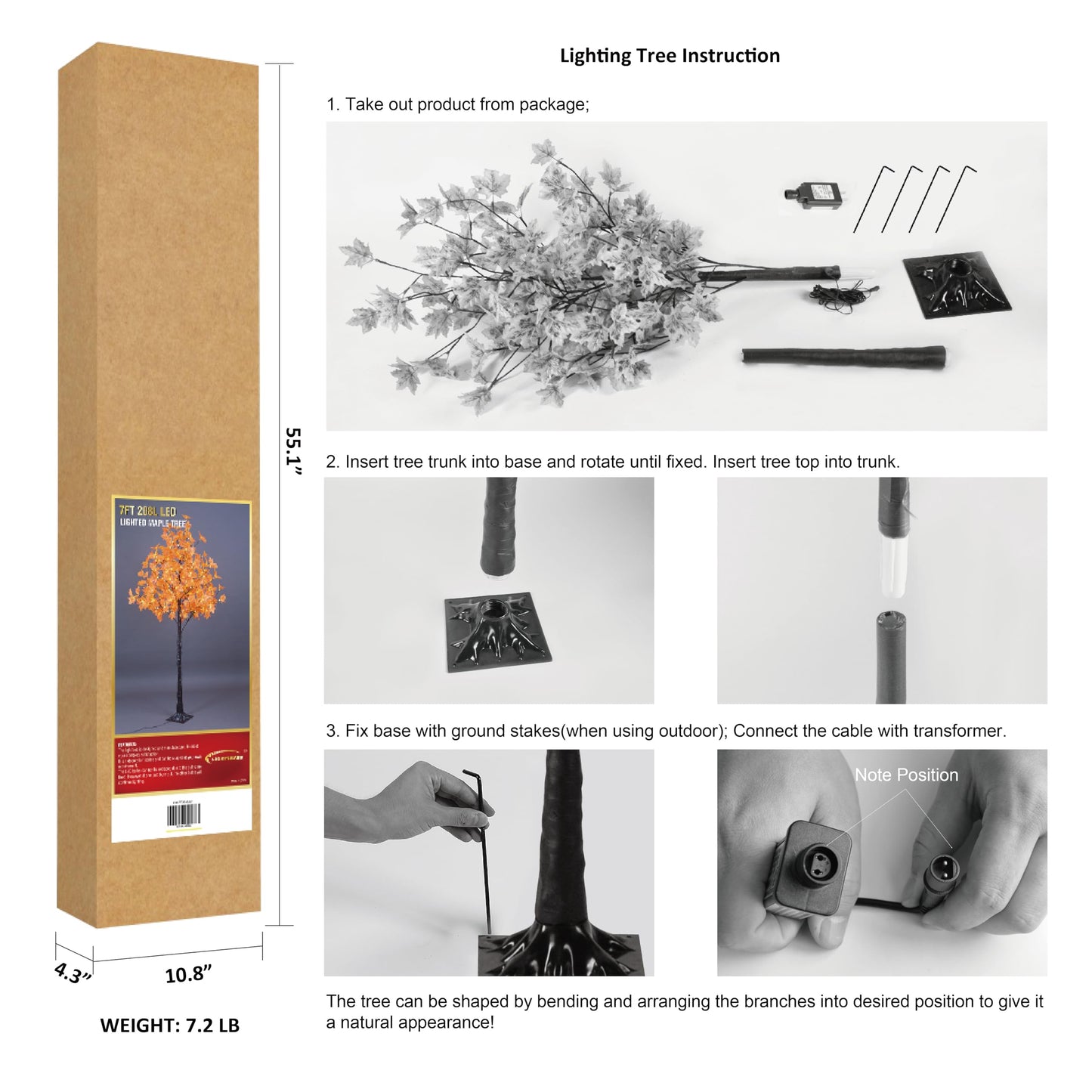 Lightshare 7FT LED Lighted Maple Tree - Dotted with 208 Warm White LED Lights Orange for Thanksgiving Harvest Fall Festival Home Party Decoration