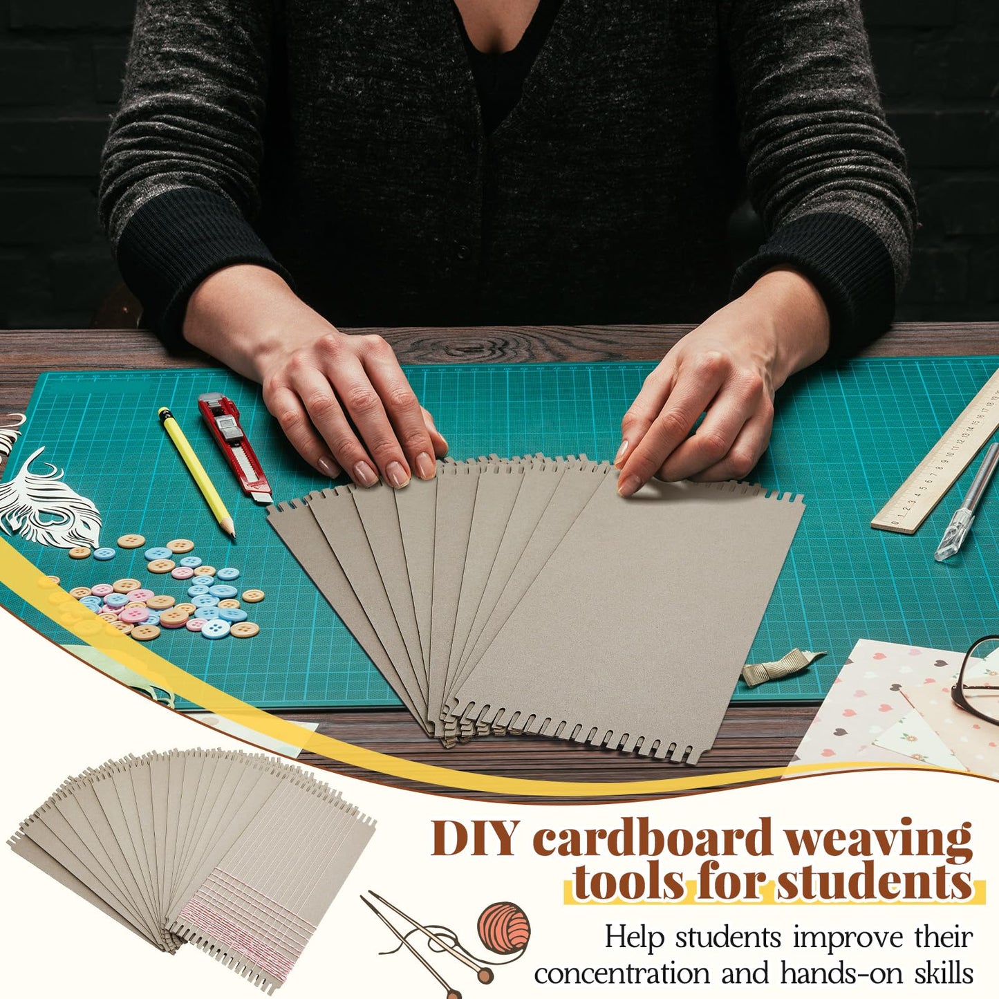 24 Pack Cardboard Weaving Looms Weaving Wide Notch Loom Boards Loom for Beginners Knitting Sewing Crochet Basket Jewelry Arts Crafts, 6-1/2 x 13 Inch