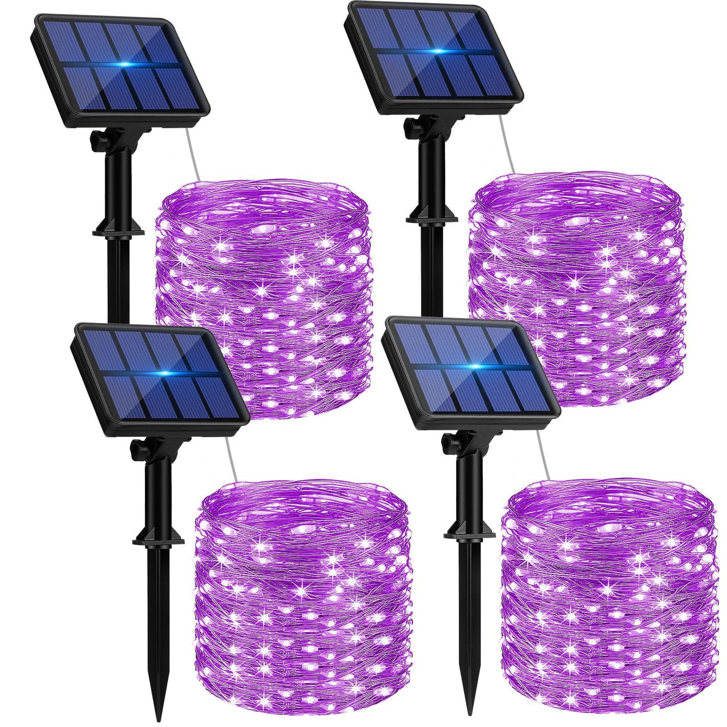 4 Pack Solar String Lights Outdoor - 320LED 132FT Halloween Solar Fairy Lights Outside Waterproof, 8 Modes Purple Solar Powered Twinkle Lighting Decorations for Tree Garden Yard Spooky Patio Party
