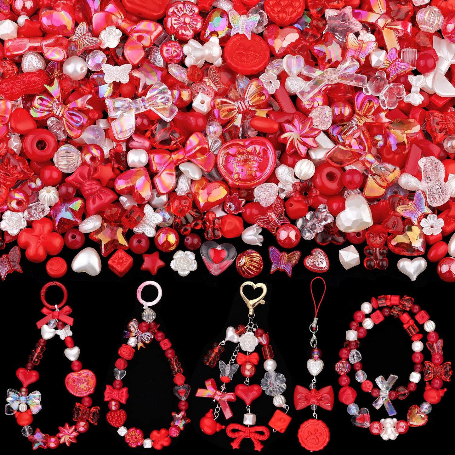 TINKRSTUFF Assorted 170-230PCS Red Acrylic Beads for Bracelet Making, Flower Bow Butterfly Candy GummyBear Aesthetic Bracelet Charms,Cute Beads for Jewelry Making DIY Necklace Keychain Phone Charm