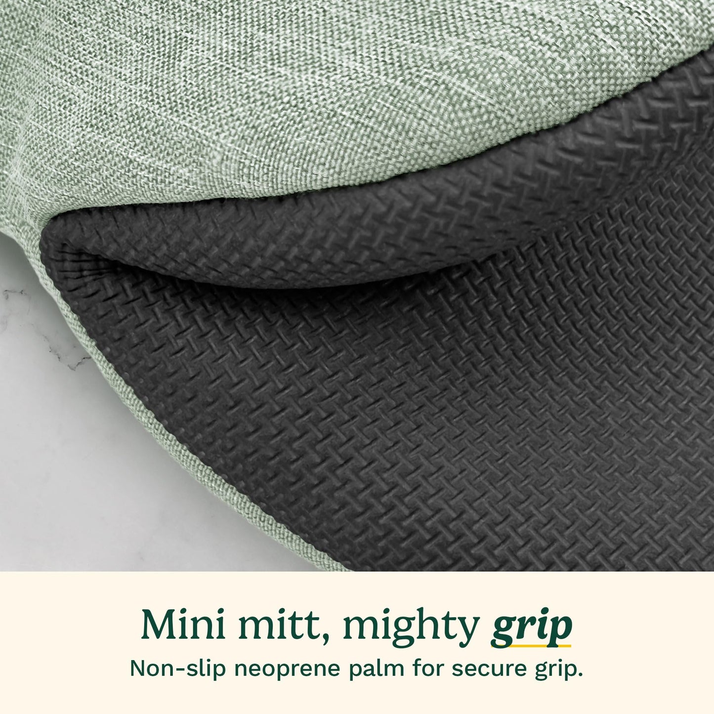 Cuisinart Mini Oven Mitts – 5.5” x 7” Heat-Resistant Kitchen Mitts for Oven with Non-Slip Neoprene Palm, Cotton Filling, and Fabric Loop – Durable Oven Mitt Set for Cooking & Baking (Sage)