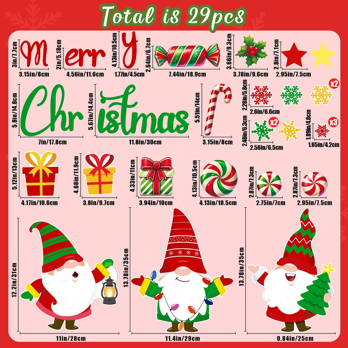 29PCS Christmas Garage Door Decorations Magnets - Gnome Merry Xmas Holiday Refrigerator Fridge Kitchen Decor