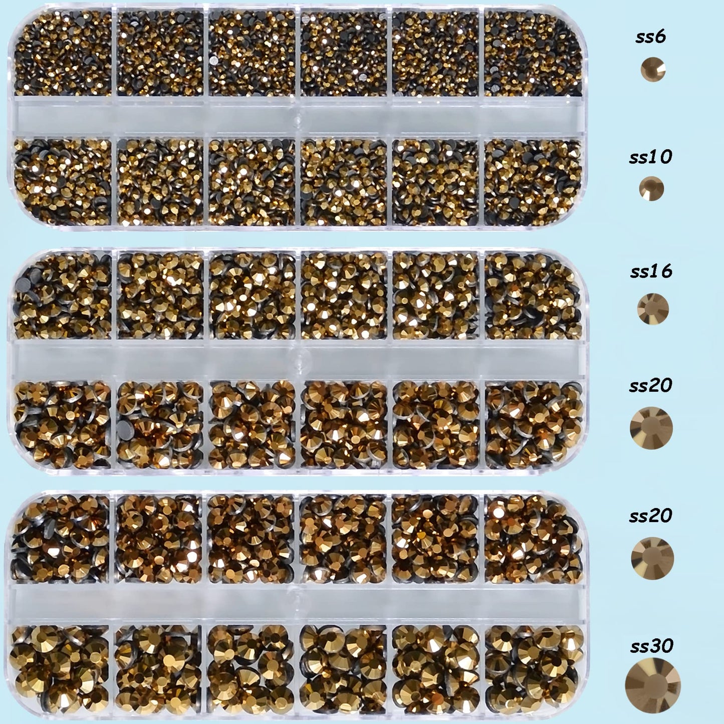 7000pcs+ Flatback Glass Hotfix Iron On Rhinestones Crystal for DIY Making with 1 Tweezer & 1 Picking Pen for Shoes, Clothes, Face Art, Bags, Manicure (Mine Gold, 5-Sizes)