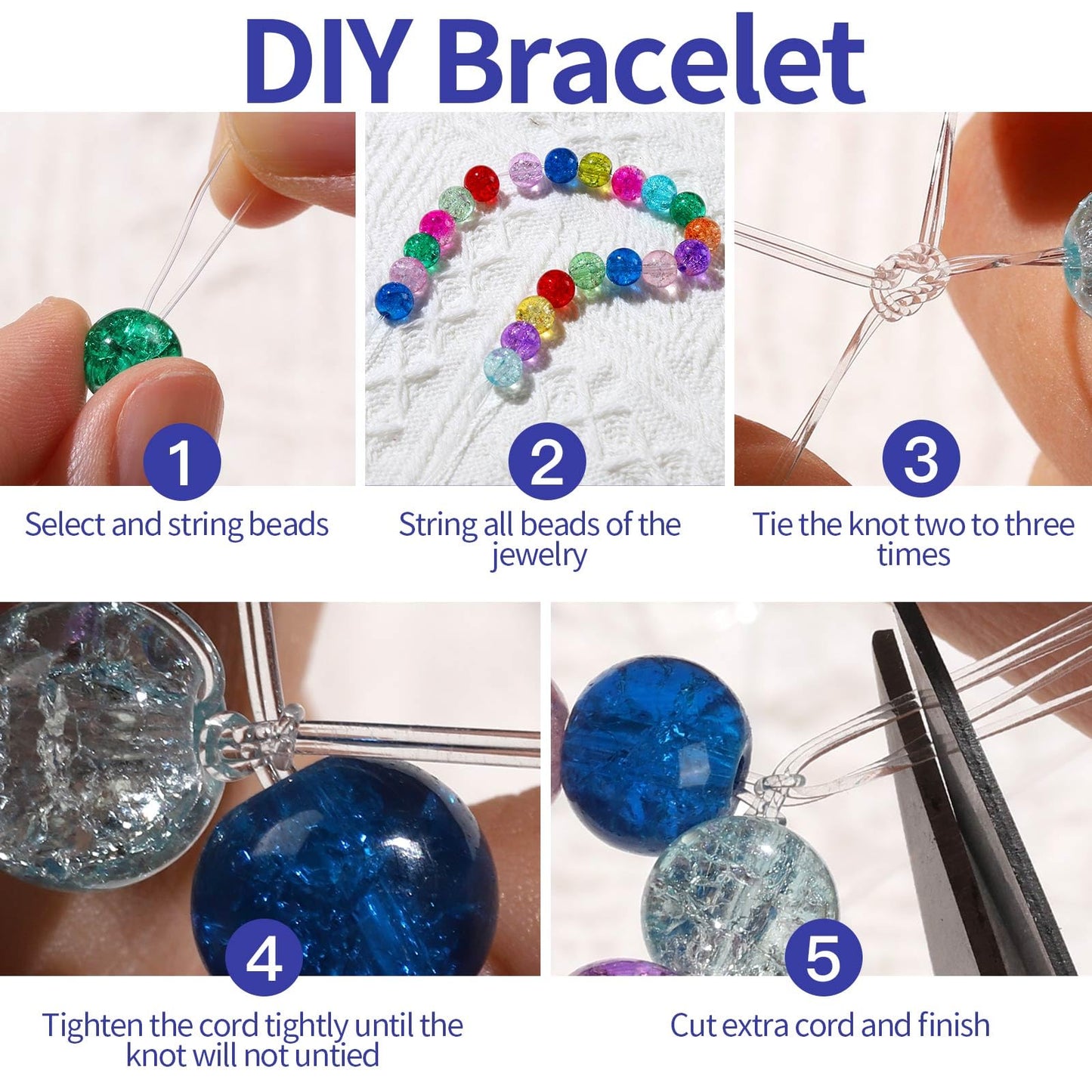 0.5mm Elastic Bracelets Strings Cord, Elastic Crystal Stretch Bead Cord for Jewelry Making, Clear Stretchy Elastic String Cord for Beading, Transparent Thread for Bracelet Necklace Making