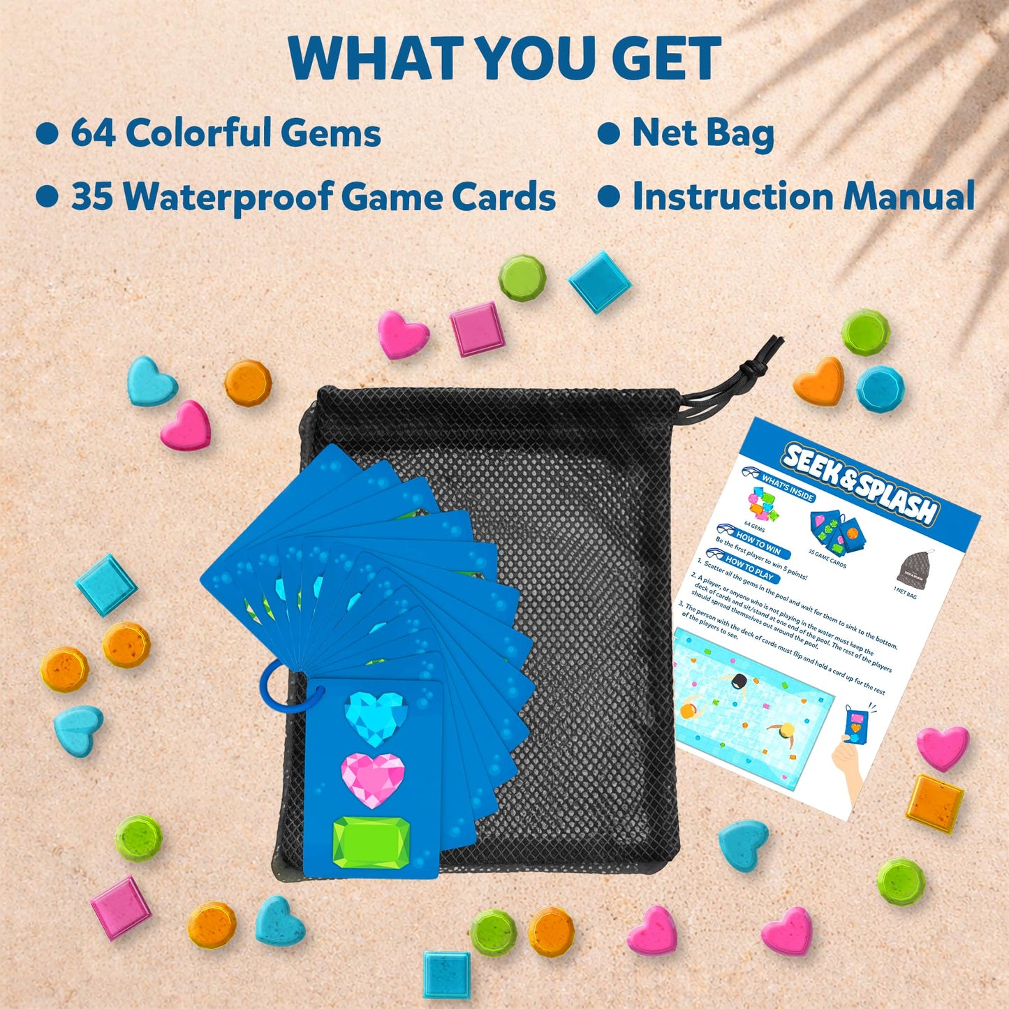 Skillmatics Pool Toys - Seek & Splash, Search & Find Water Game, Swimming Pool Dive Toy, Summer Activity, Screen-Free Fun & Gifts for Kids Ages 6, 7, 8, 9, 10, 11 & Up, Includes 64 Colorful Gems