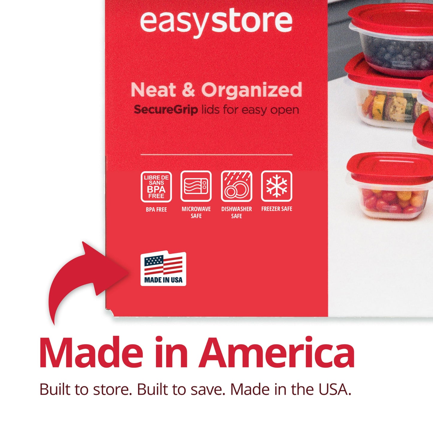 Rubbermaid EasyStore Large Containers, 18-Piece Set, Food Storage Containers with Lids