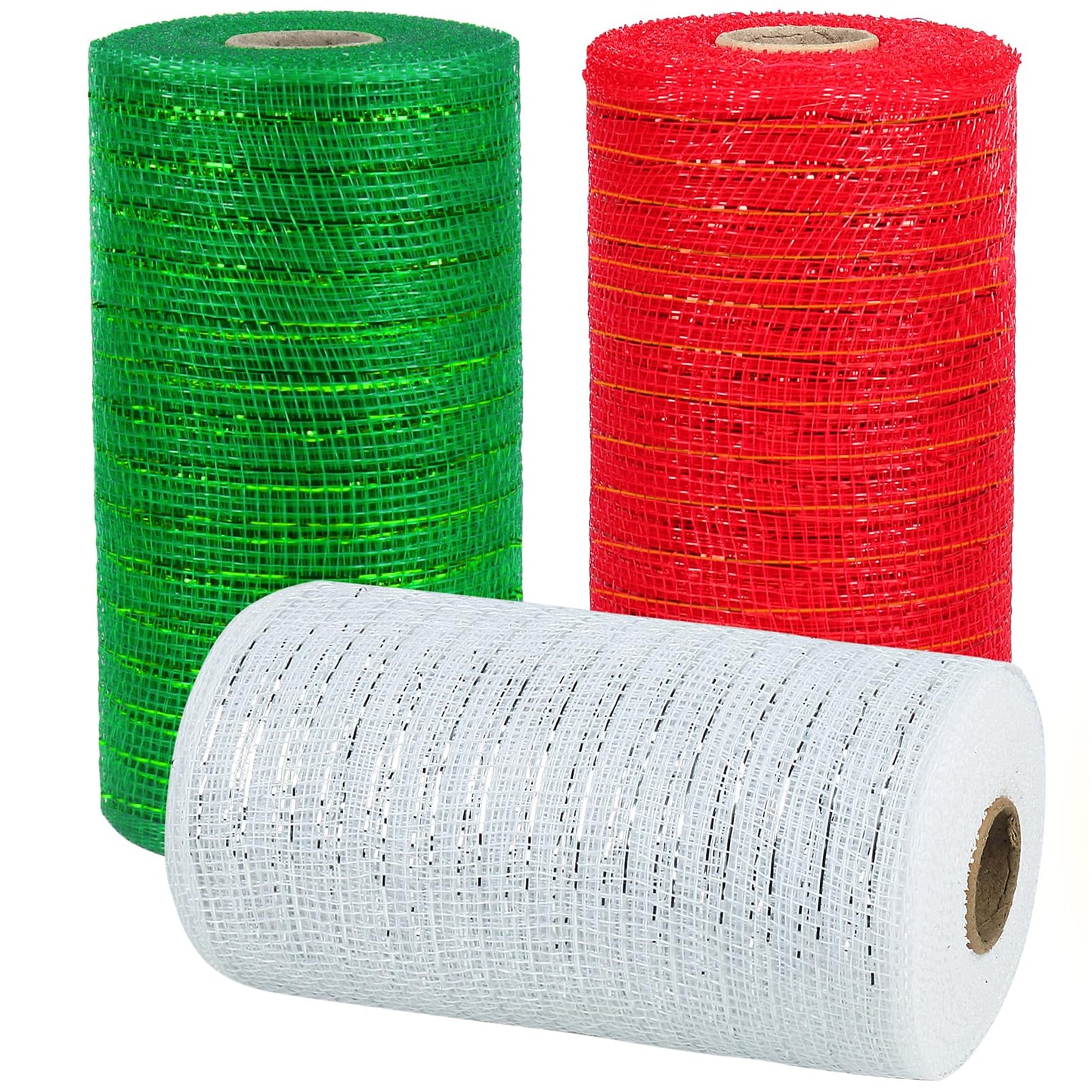 3 Rolls Mesh Ribbon for Wreaths, 6 Inch x 30 Feet Each Roll Red Green White Poly Deco Mesh Rolls, Christmas Ribbon for Wreaths, Swags and Christmas Tree Decoration