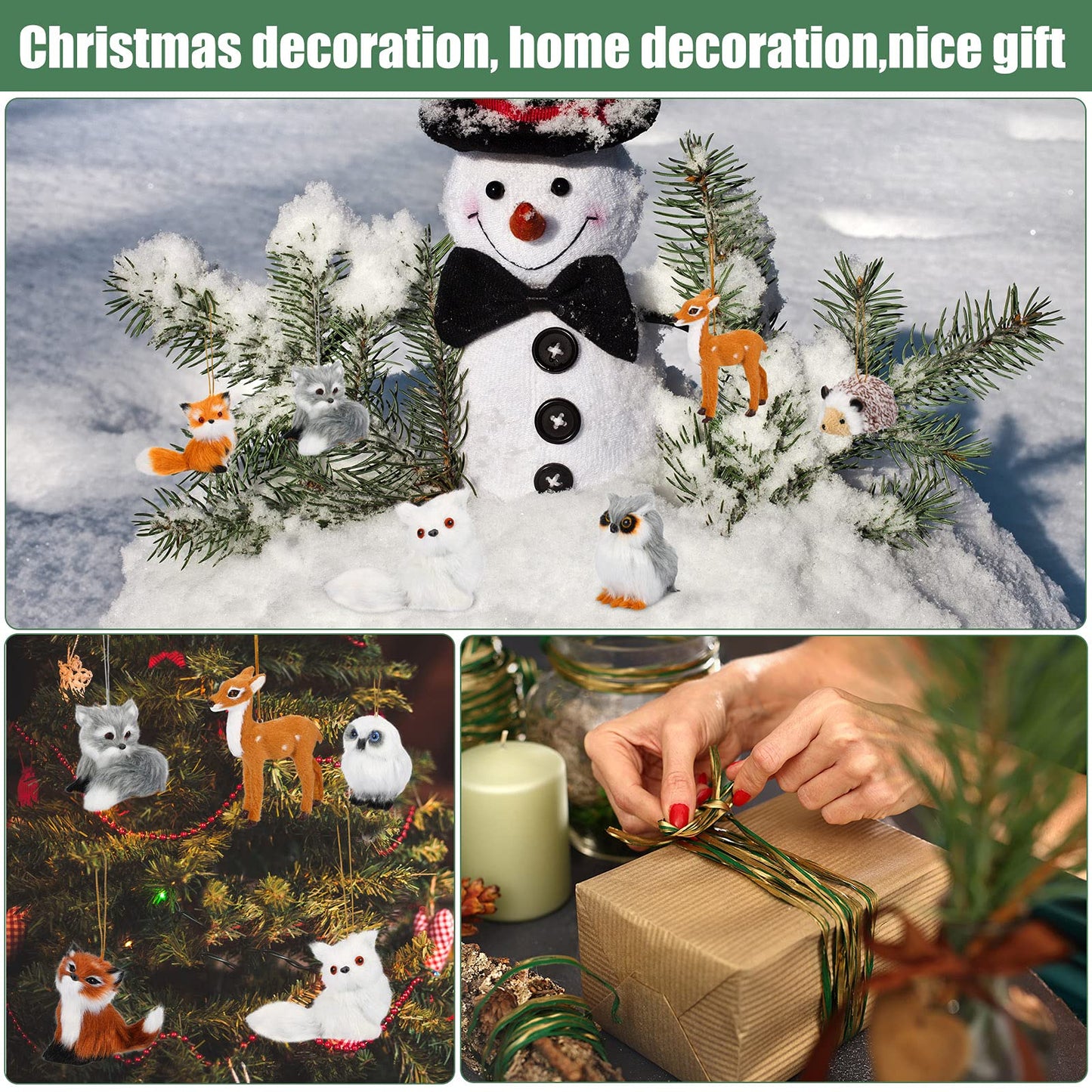 10 Pieces Forest Animals Ornaments Woodland Animal Faux Fur Plush Hanging Ornaments Family Educational Playset for Fall, Christmas, Winter Birthday Party Supplies(Animals)