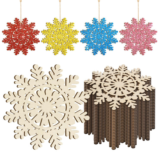 Wooden Christmas Snowflake Ornaments to Paint Christmas Winter Decoration Cutouts Unfinished 24PCS 3.5 inches, DIY Blank Unfinished Christmas Tree Ornament for Home Snowflakes Crafts Hanging