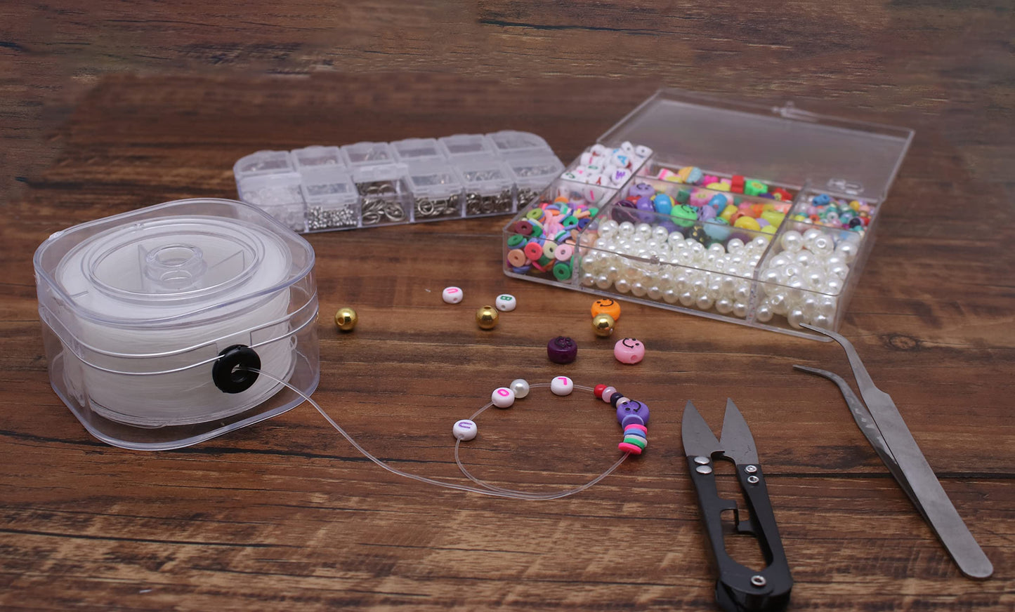 KONMAY 2 Rolls 0.8mm Round Stretchy Bracelet Strings with Organizing Case, 130 Yards Black and White Crystal Elastic Thread Cord for Jewelry Bracelets Making and Beading