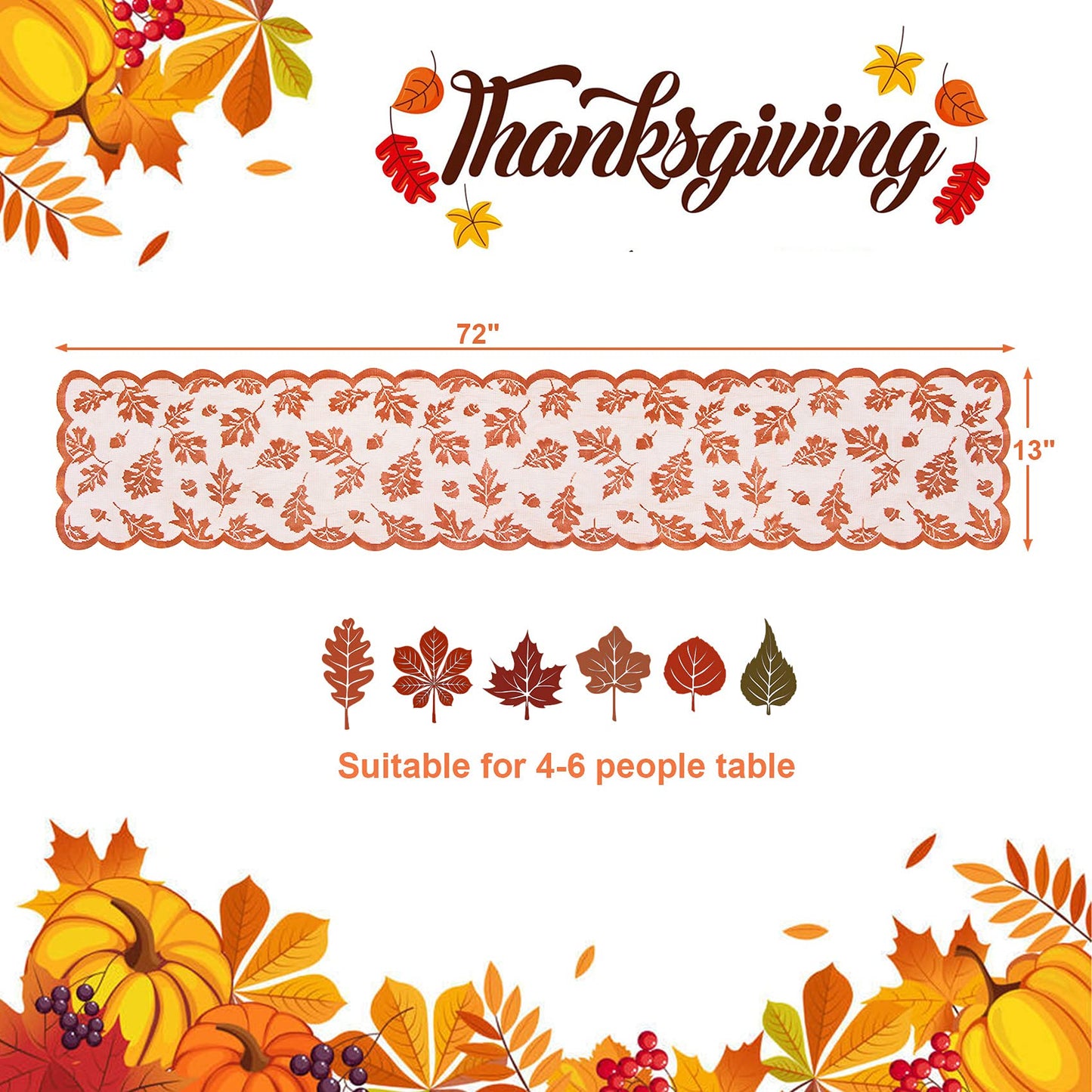 2 Pack Thanksgiving Table Runner, Fall Table Runner Decor for Home with Maple Leaves Lace Thanksgiving Runner for Table Decoration(13 x 72 inches)