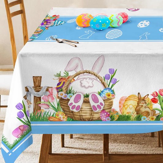 JNDJE Easter Tablecloth 60×84 Inch, Easter Decorations Bunny Eggs Tulip Table Cloth for Rectangle, Easter Decor Blue Truck Tablecloths Polyester Vintage for Picnic Party Dinner