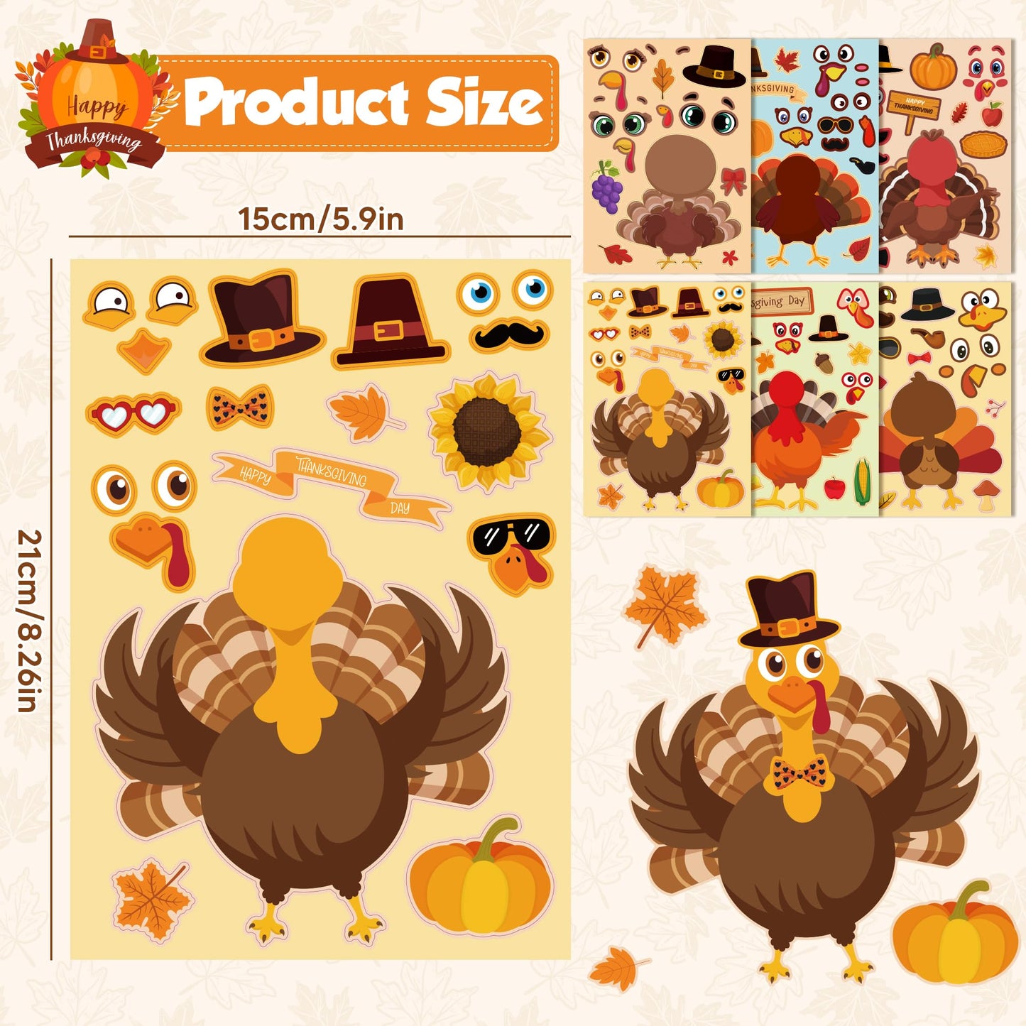 OHOME Thanksgiving Crafts for Kids - DIY Turkey Stickers,Kids Thanksgiving Games Gifts Activities Party Favors Supplies | Make a Turkey Friendsgiving Decorations (24 Sheets)