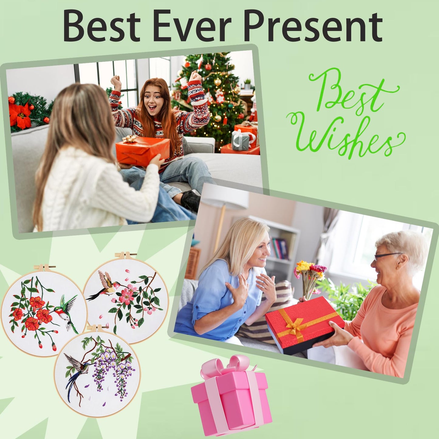 3 Sets Hummingbird Embroidery Kit for Beginners Needlepoint Kits for Adults Cross Stitch Kits with Clear Instructions,Easy Funny Stamped Bird Patterns Fabric Hand Crafts