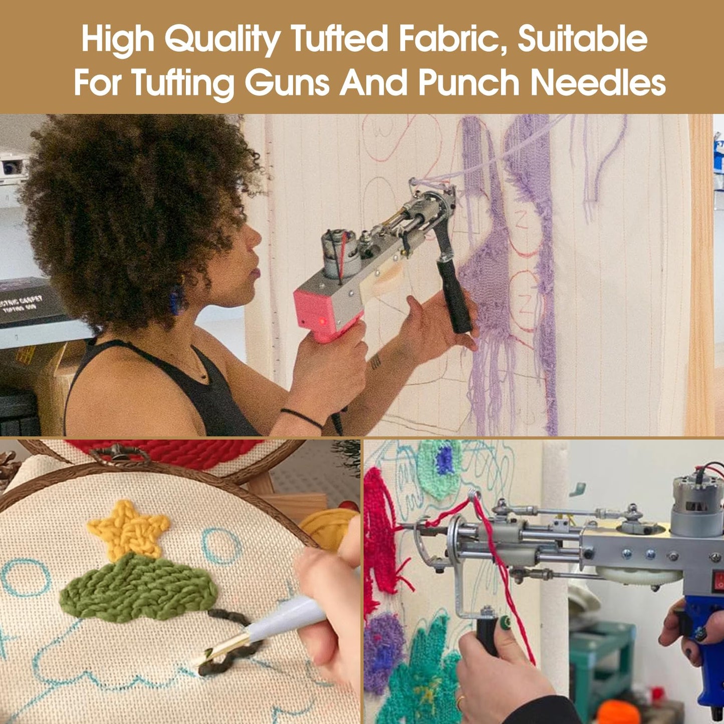 79” x 59” Large Tufting Cloth, Primary Tufting Cloth with Marked Lines for Tufting Guns, Four Edges Sewn Monks Cloth for Punch Needle Tufting Rug DIY Crafts