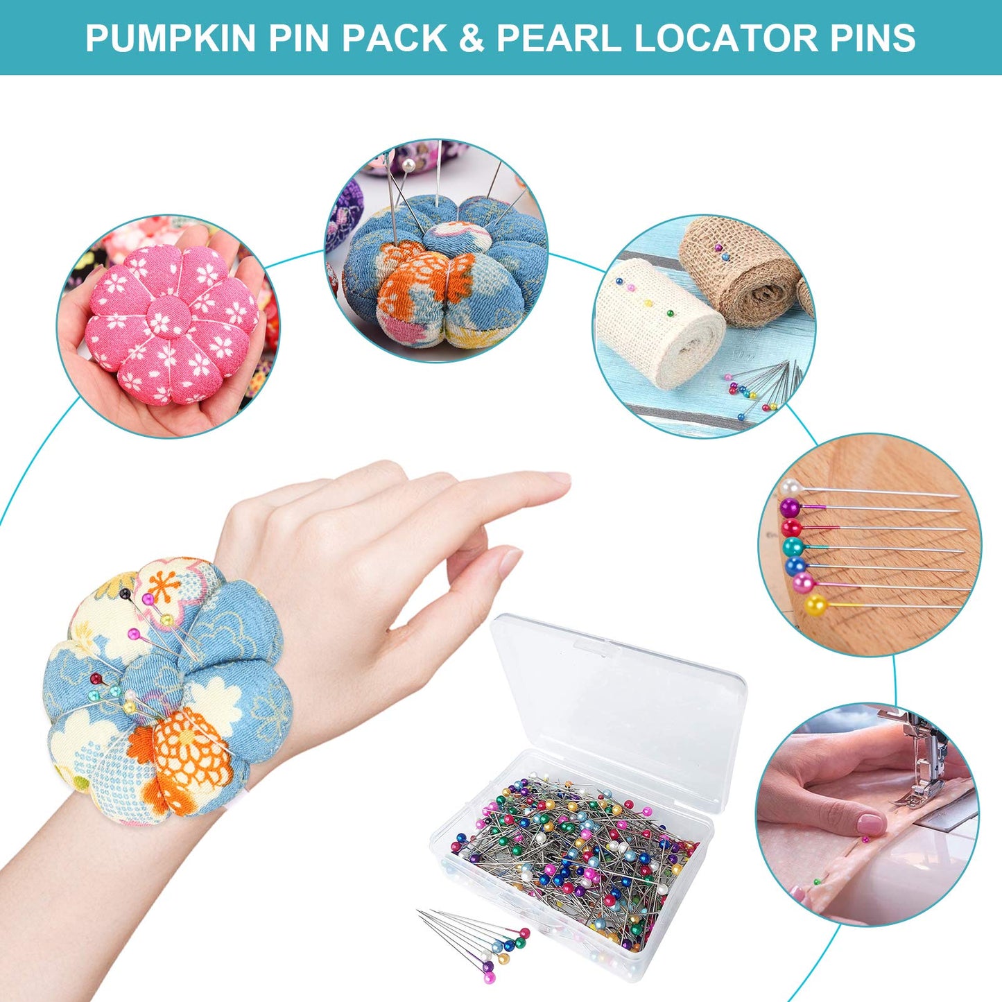 ICNOW 216 PCS Sewing Pin Cushion Kit, Needle Cushion, 2 Magnetic Wrist Pincushion with 200 Straight Sewing Pins, 10 Sewing Clips, 2 Seam Rippers and 1 Sewing Scissor, Sewing Products for DIY