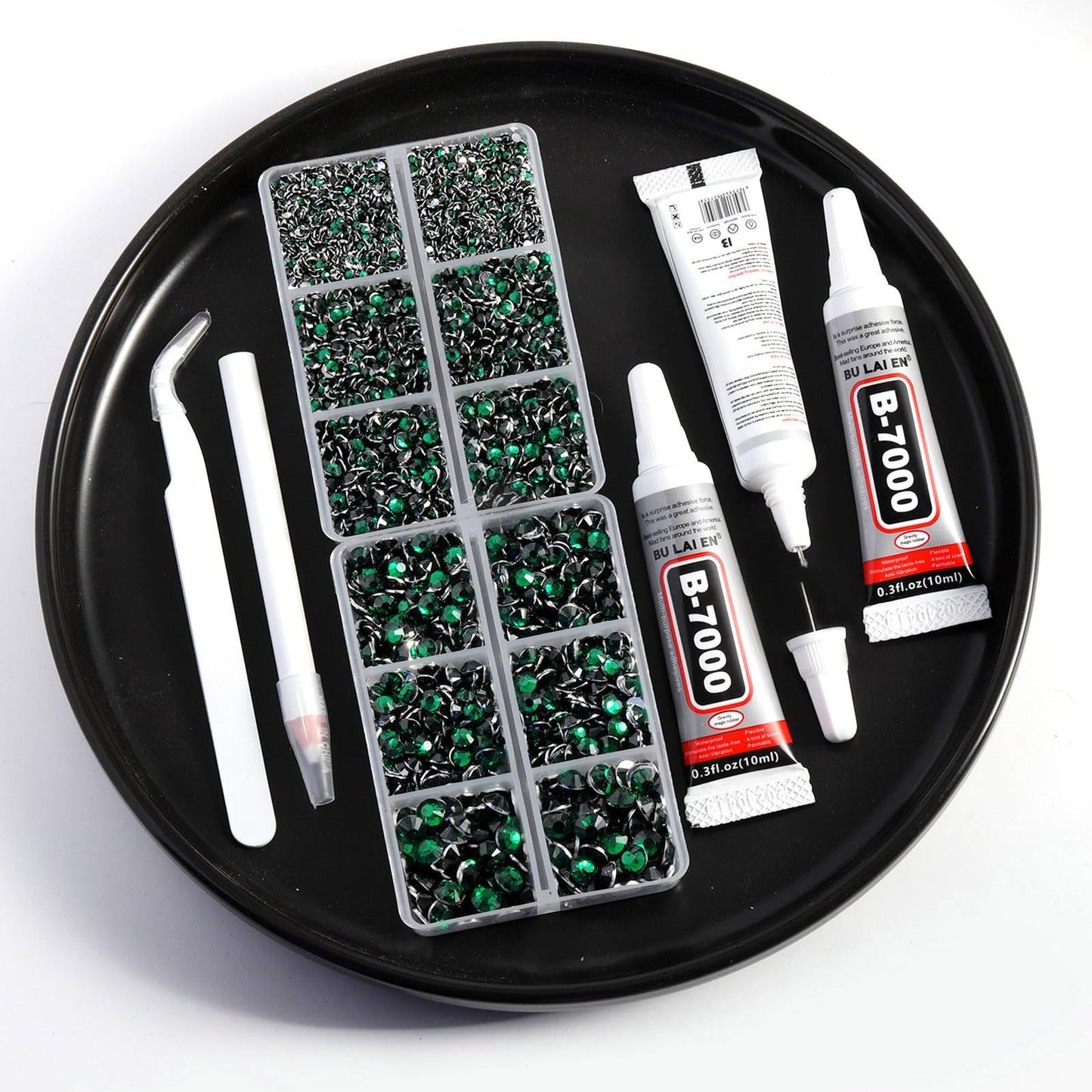Resin Rhinestones Kit for Crafts,8400 pcs Green Flatback Rhinestones Mixed 5 Sizes 2mm-6mm with B7000 Glue Tweezers and Wax Pencil for Fabric Tumblers and Clothes