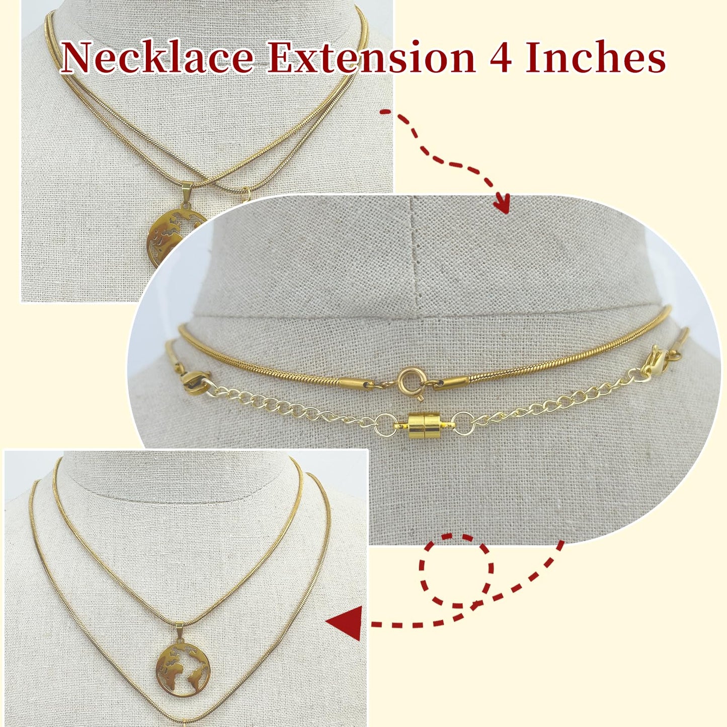 Qulltk Magnetic Necklace Extender Silver and 14K Gold Adjustable Chain Extenders for Necklaces,Magnetic Jewelry Clasps and Closures for Women