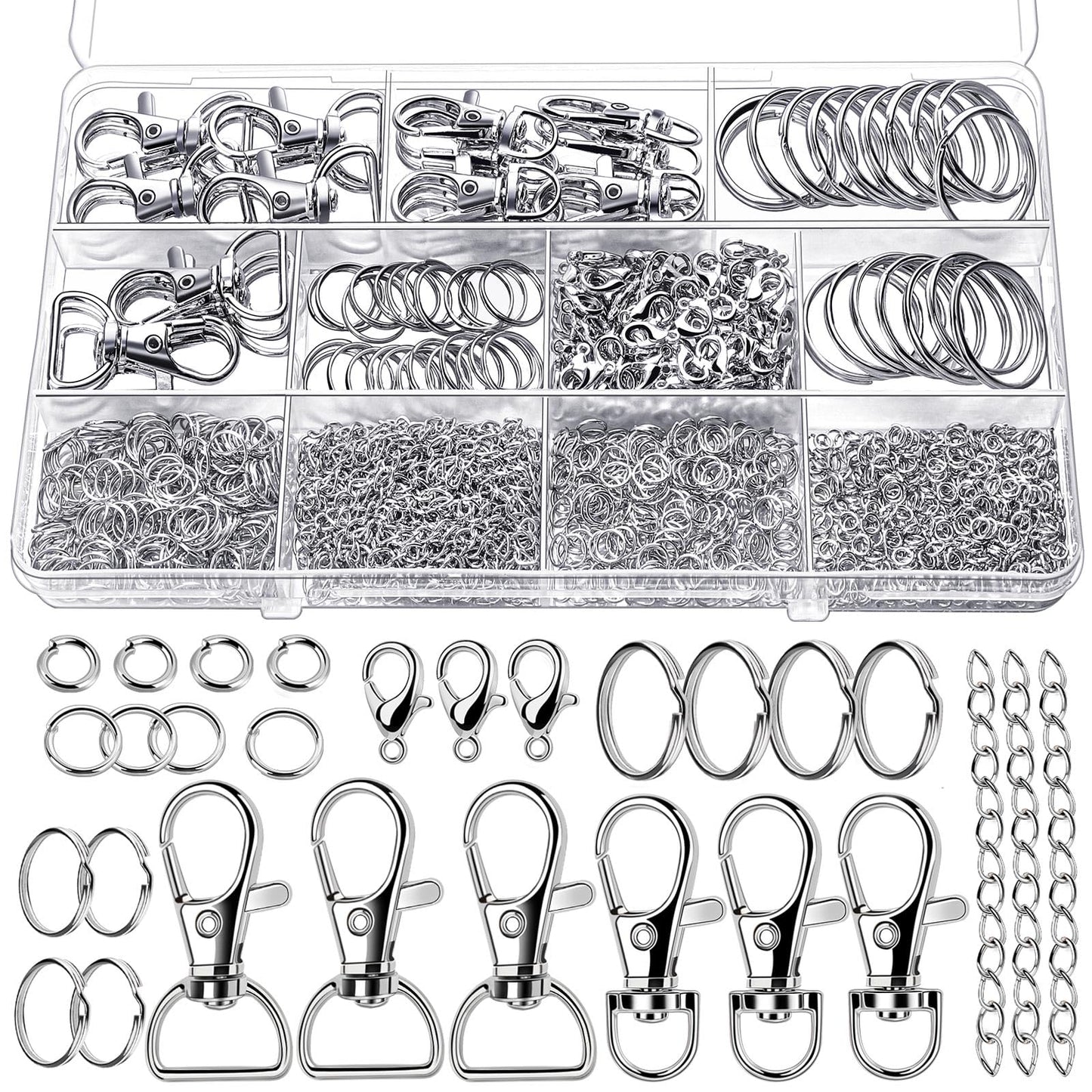 Teenitor 524PCS Keychain Making Kit, Key Chain Clips, Key Chain Rings, Lanyard Hooks Lobster Claw Clasps, Key and Jump Rings for Keychain Making Jewelry Lanyard