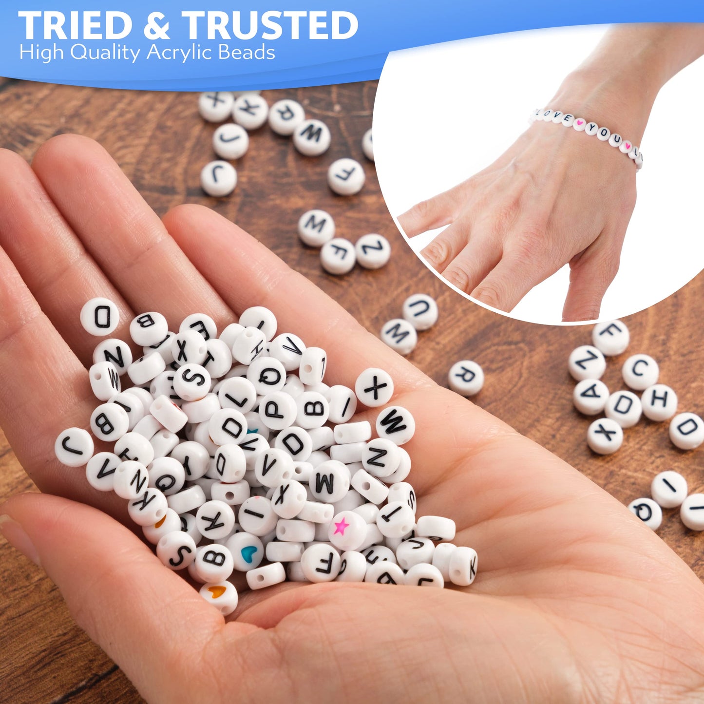 Stylo 800 PCS Letter Beads for Bracelets, Colorful Alphabet Beads for Jewelry Making with Acrylic Round Beads, Heart, Star Charms and 52' Elastic String Thread