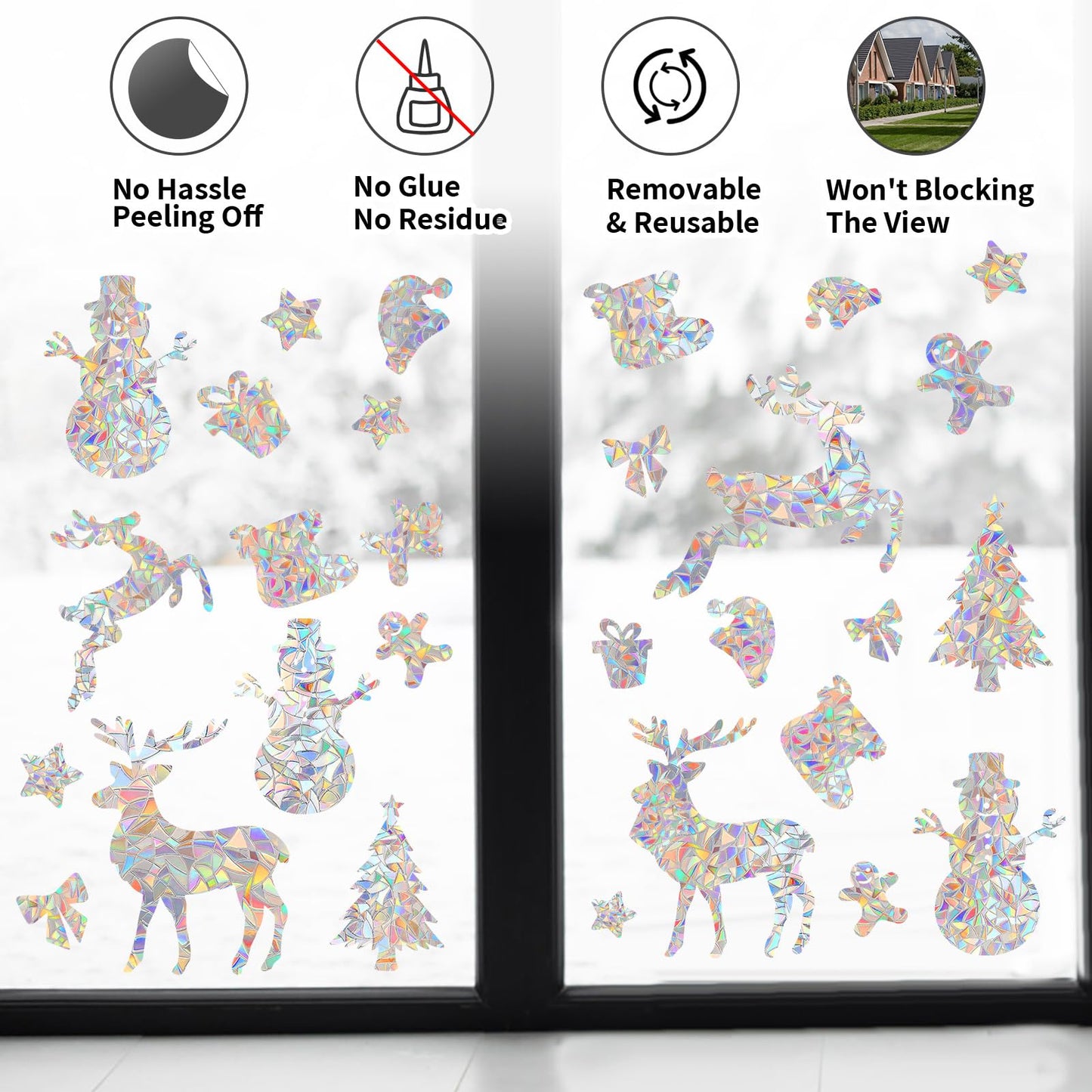 Christmas Window Clings, YUOROS 78 Pcs Christmas Decorations Window Stickers Decor Holiday Winter Xmas Tree Snowman Reindeer Decals
