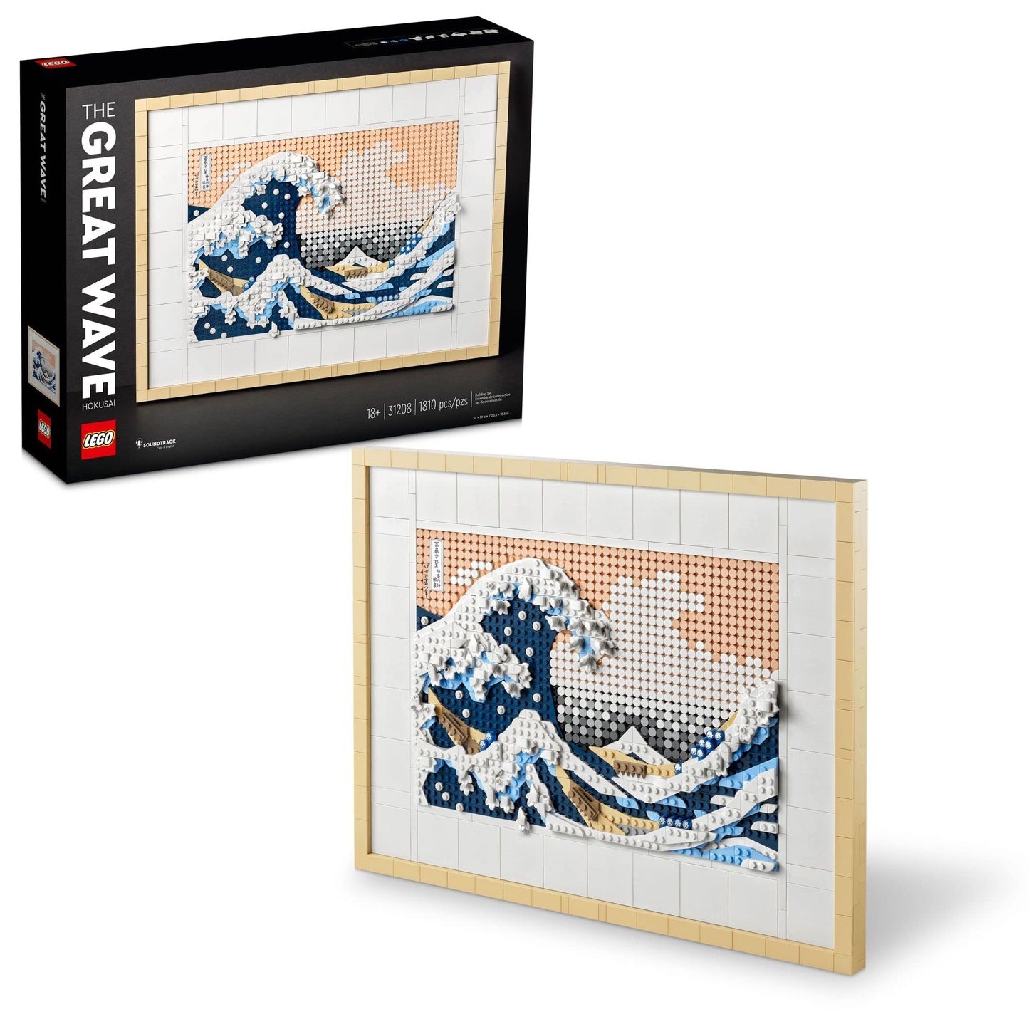 LEGO Art Hokusai – The Great Wave, 3D Japanese Wall Art, Framed Ocean Canvas Picture for Home or Office Décor, Creative DIY Activity, Arts & Crafts Kit, Hobbies for Adults, 31208