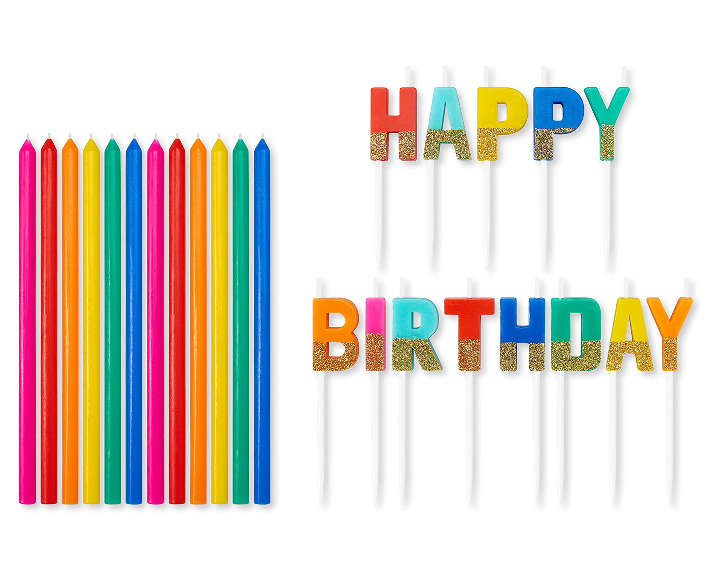 American Greetings Birthday Candles, Multicolored Long Thin & Happy Birthday Text on Toothpicks (25-Count)