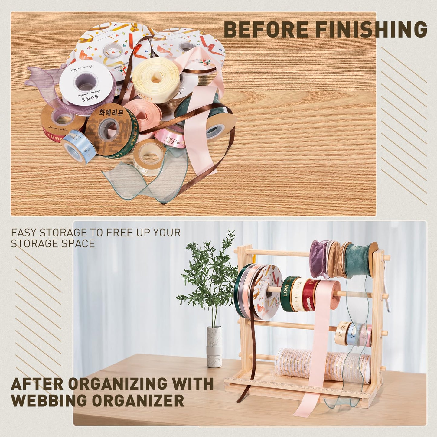 Ribbon Storage Rack Spool Holder Organizer Sewing Craft Wreath Mesh Crochet Thread Tulle Roll Washi Tape Craft Florist Wrapping，15.7 in