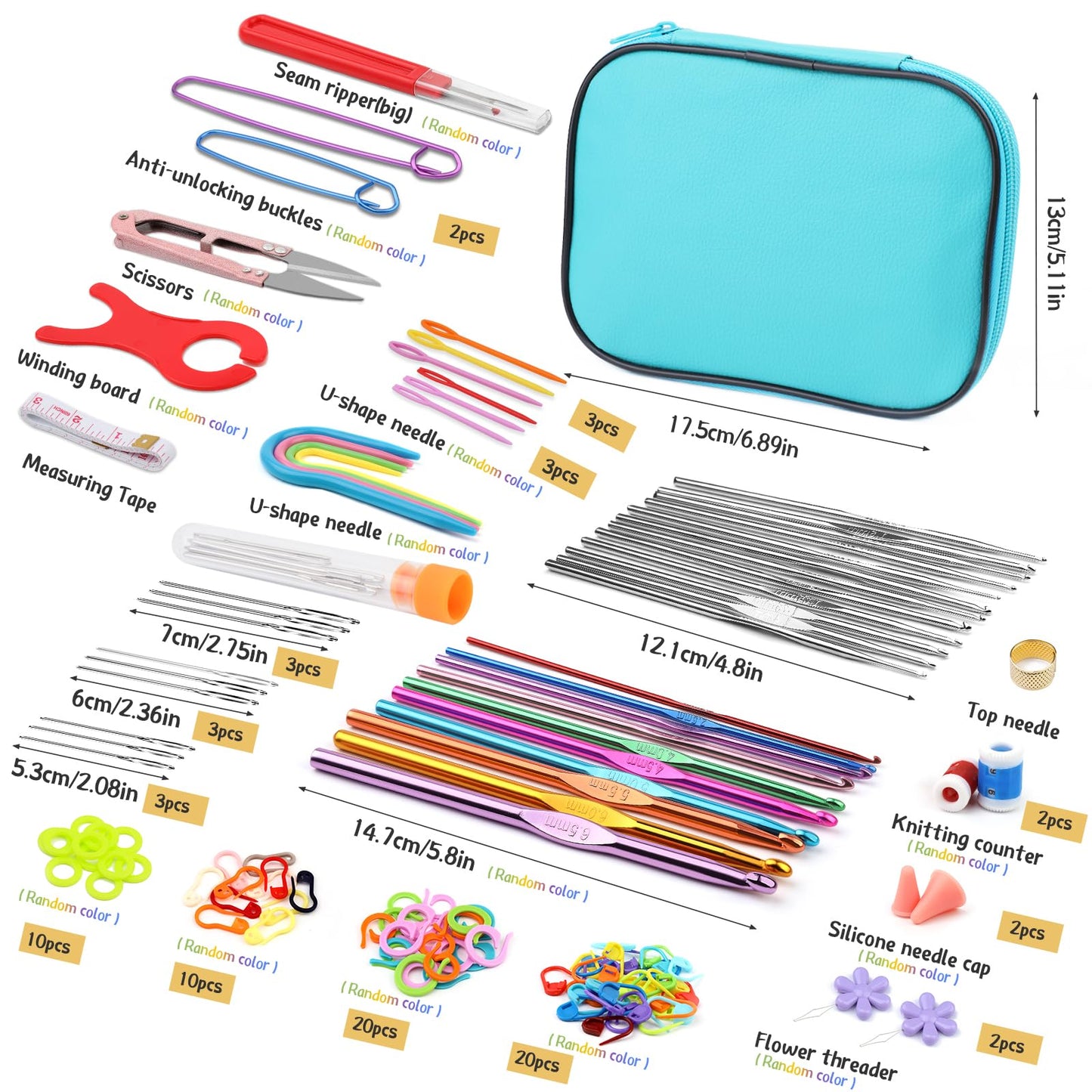 IMZAY 110 Pcs Crochet Hooks Set, Crochet Kit Crochet Hooks Kit with Storage Case, Ergonomic Knitting Needles Blunt Needles Stitch Marker DIY Hand Knitting Craft Art Tools for Beginners-Blue