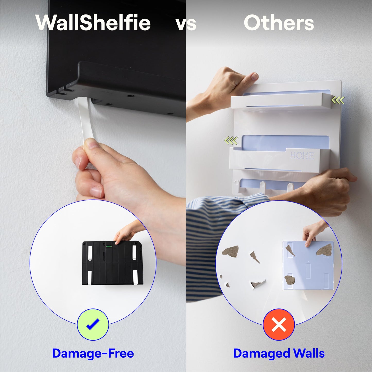 WallShelfie Bedside Wall Organizer - Room Decor, Dorm Room Essential, Floating Bedside Shelf Wall Mount, Makeup Organizer, Remote Control Holder, Room Accessories, Floating Shelves (White)