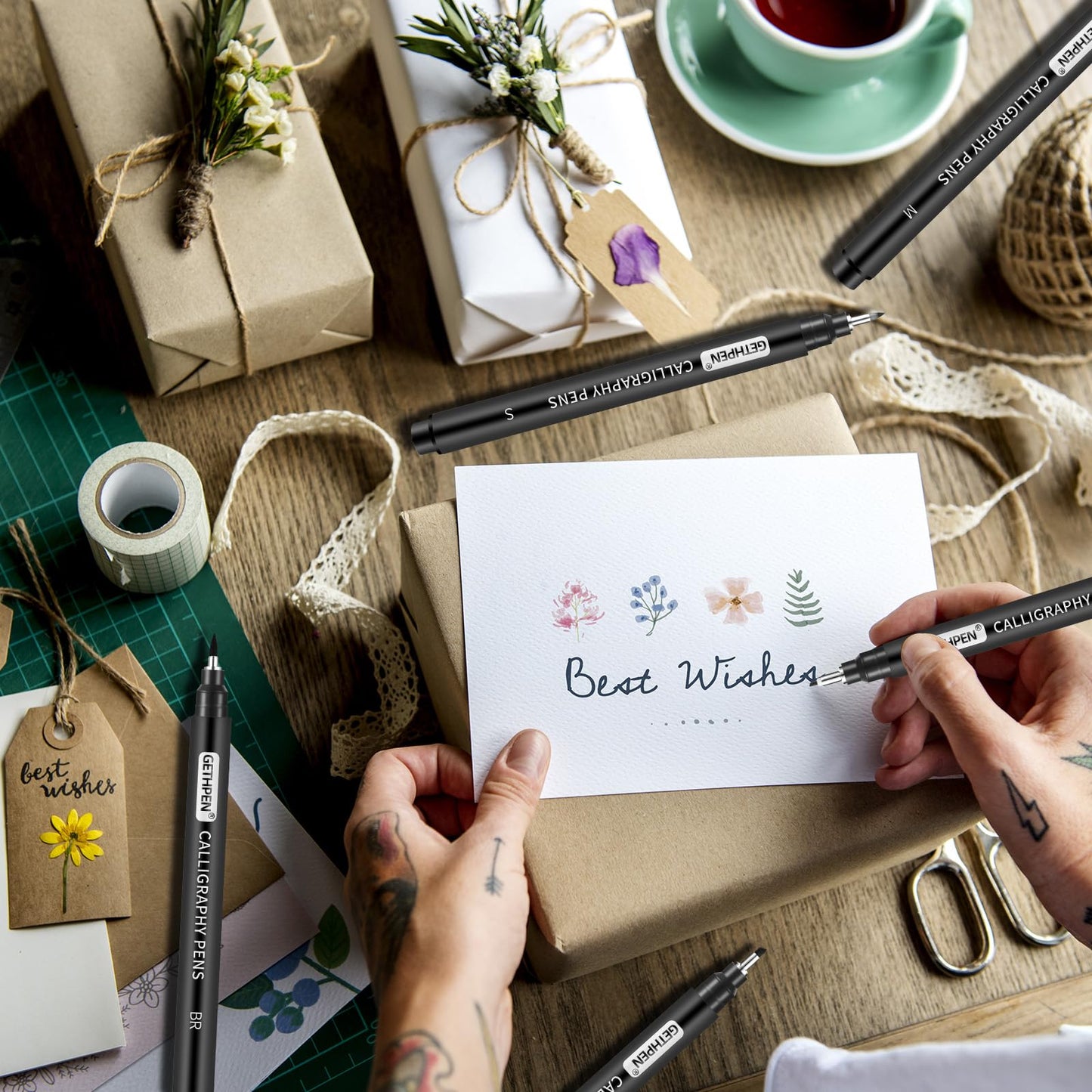 GETHPEN 10-Size Calligraphy Pen – Brush Pens Calligraphy Set Hand Lettering Pen for Beginners Art Drawing & Greeting Cards – Calligraphy Pens Black Archival Ink Pens Kit for Sketching, Scrapbooking