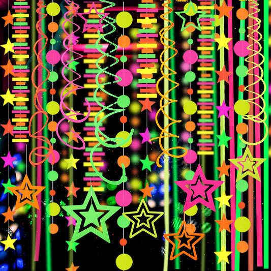 540feet Paper UV Neon Garland Neon Streamers Glow in The Dark Neon Party Supplies and Decorations Glow in The Dark Streamers Blacklight Reactive Fluorescent Black Light Party Kit for Birthday Wedding