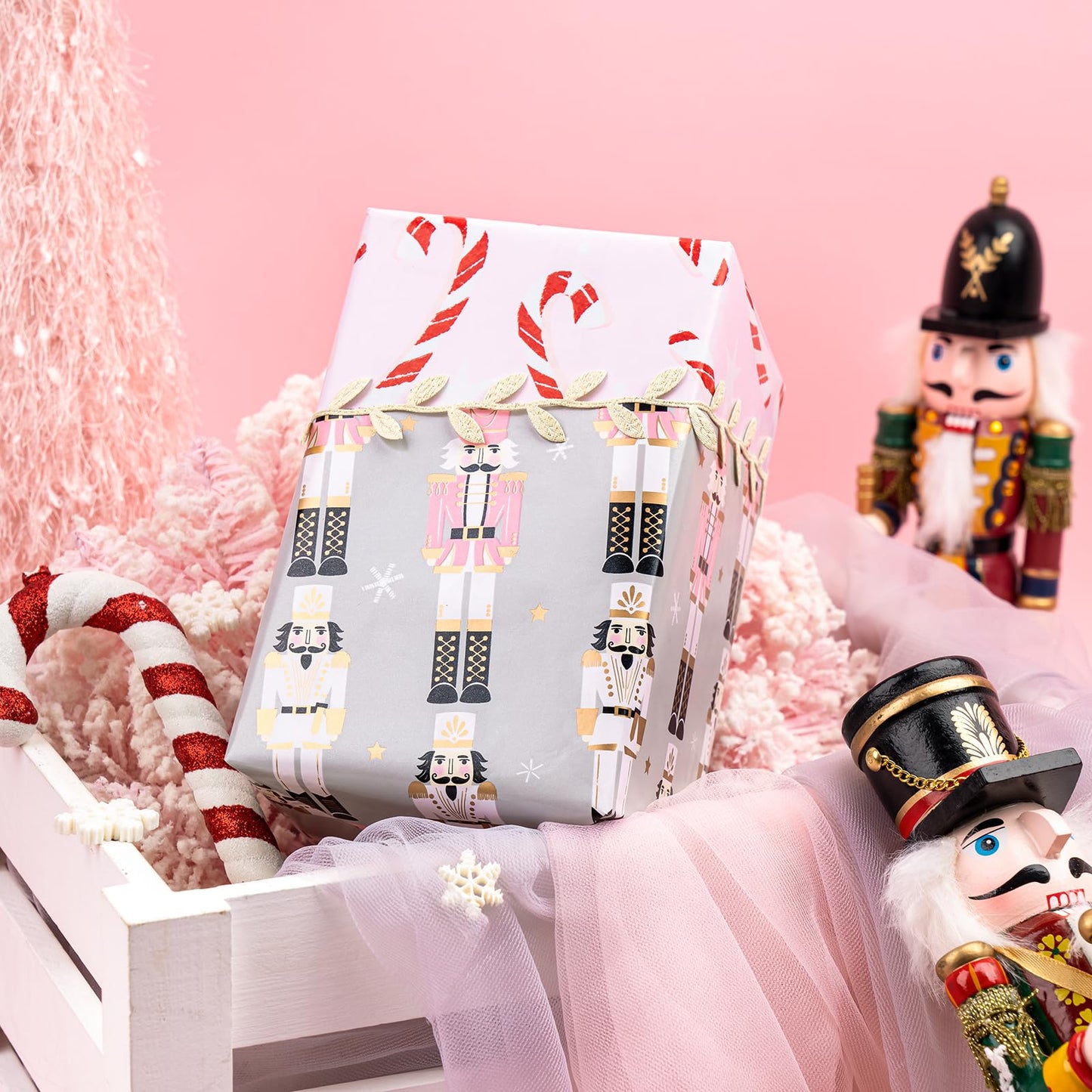 30 Inch Jumbo Reversible Nutcracker Christmas Wrapping Paper - 30 Inch x 33 Feet - Nutcracker and Candy Cane Design Printed on Pearlized Paper for Chrsitmas, Holiday, Party Celebration