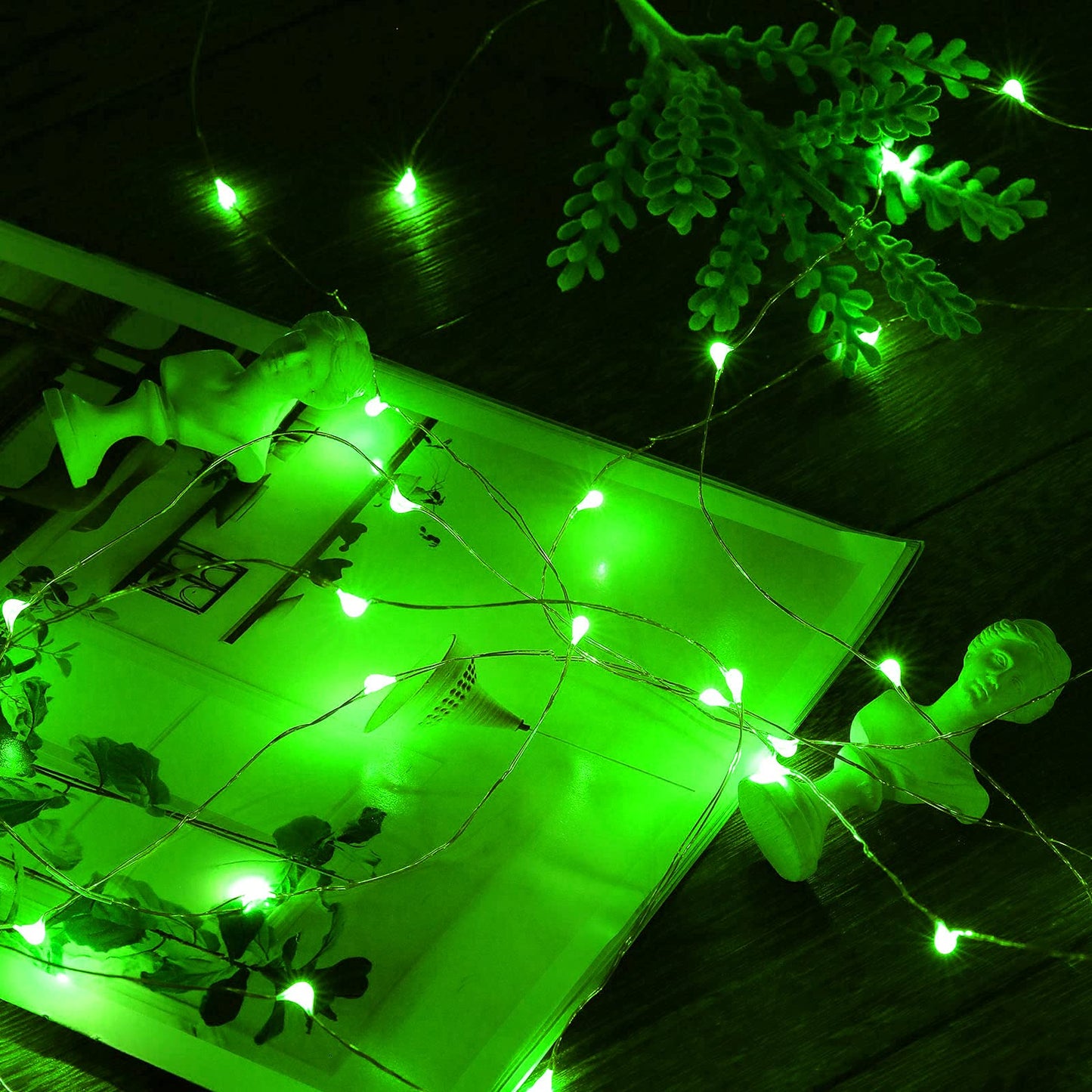 Ariceleo Mini St. Patrick's Day Fairy Lights Battery Operate, 1 Pack Copper Wire 3*AAA Battery Powered Led Starry Fairy String Lights for Bedroom, Christmas, Party, Wedding, Decoration(5m/16ft Green)