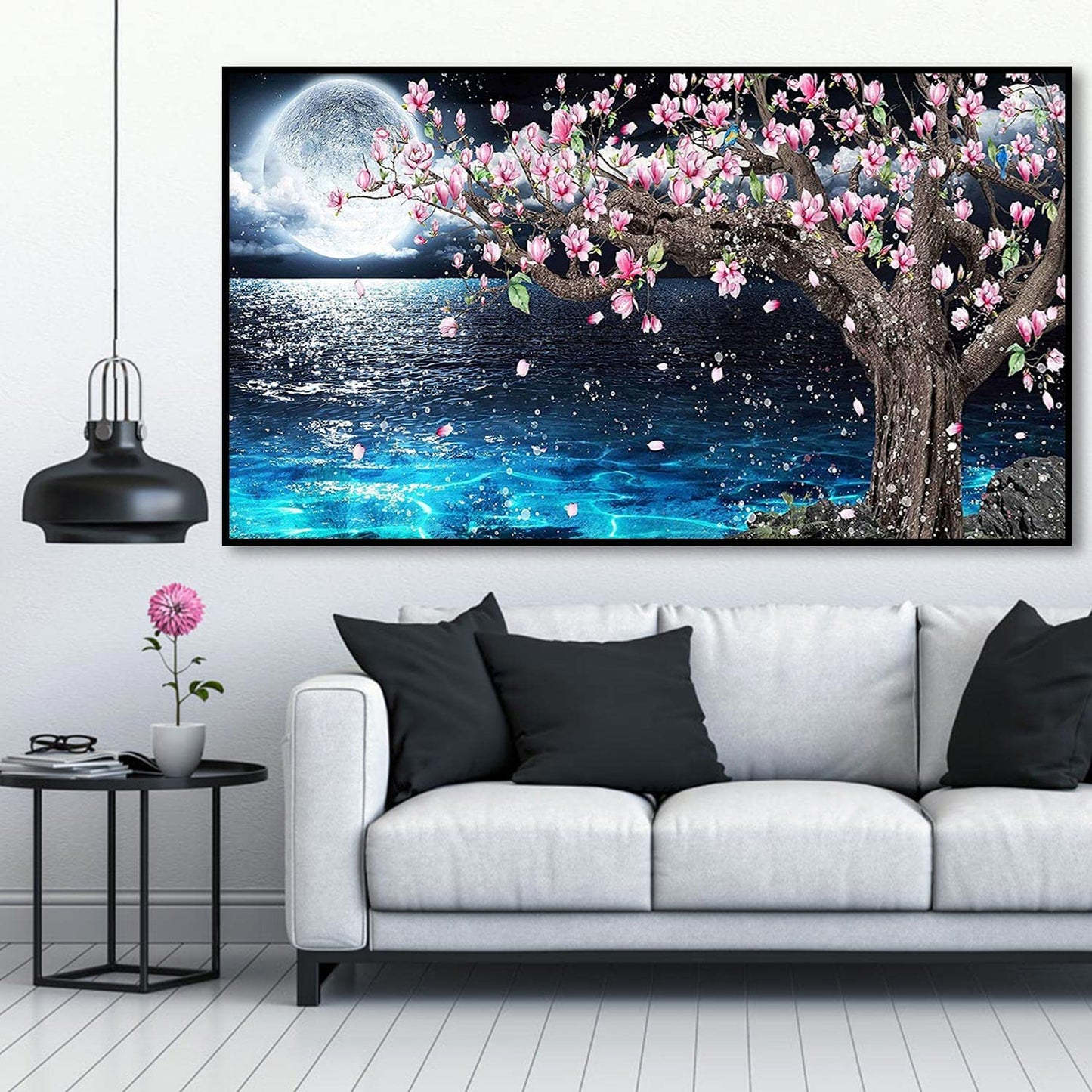 pchmcu 5D Lake Diamond Painting, Diamond Painting Moon Kits for Adults，DIY Full Drill Crystal Rhinestone Arts and Crafts, Gem Art Paints with Diamond Home Wall Decor 27.5 X 15.7inch