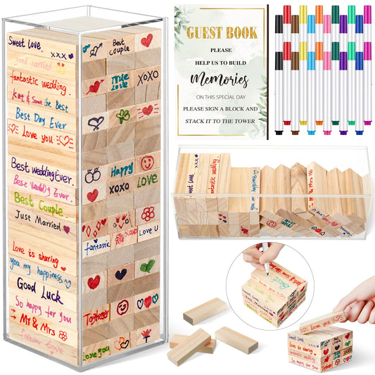 80 Pcs Wedding Guest Book Alternative Wooden Block Guest Book for Wedding Sign in Bridal Shower Decoration Wooden Block Bridal Shower Game for Sign in, Reception(Greenery)