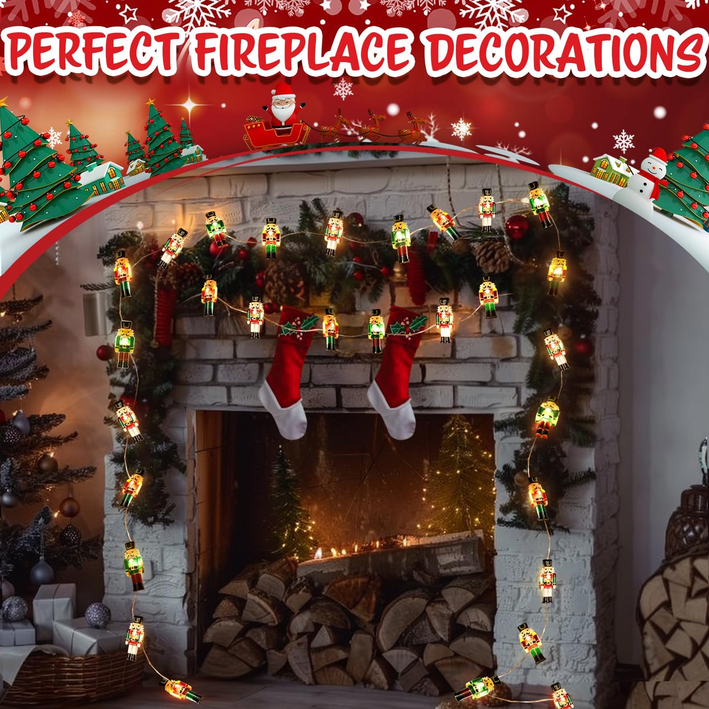 Christmas Decorations Indoor 10FT 30 LED Nutcracker String Lights Cute Fairy Lights Indoor Outdoor for New Year Party, Fireplace, Window, Front Door