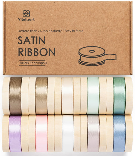 Vitalizart Ribbon for Flower Bouquet 3/8 Satin Inch Ribbon for Gift Wrapping Crafts Assorted Pastel Fabric Silk Ribbon for Hair Wedding Balloon 30 Yards