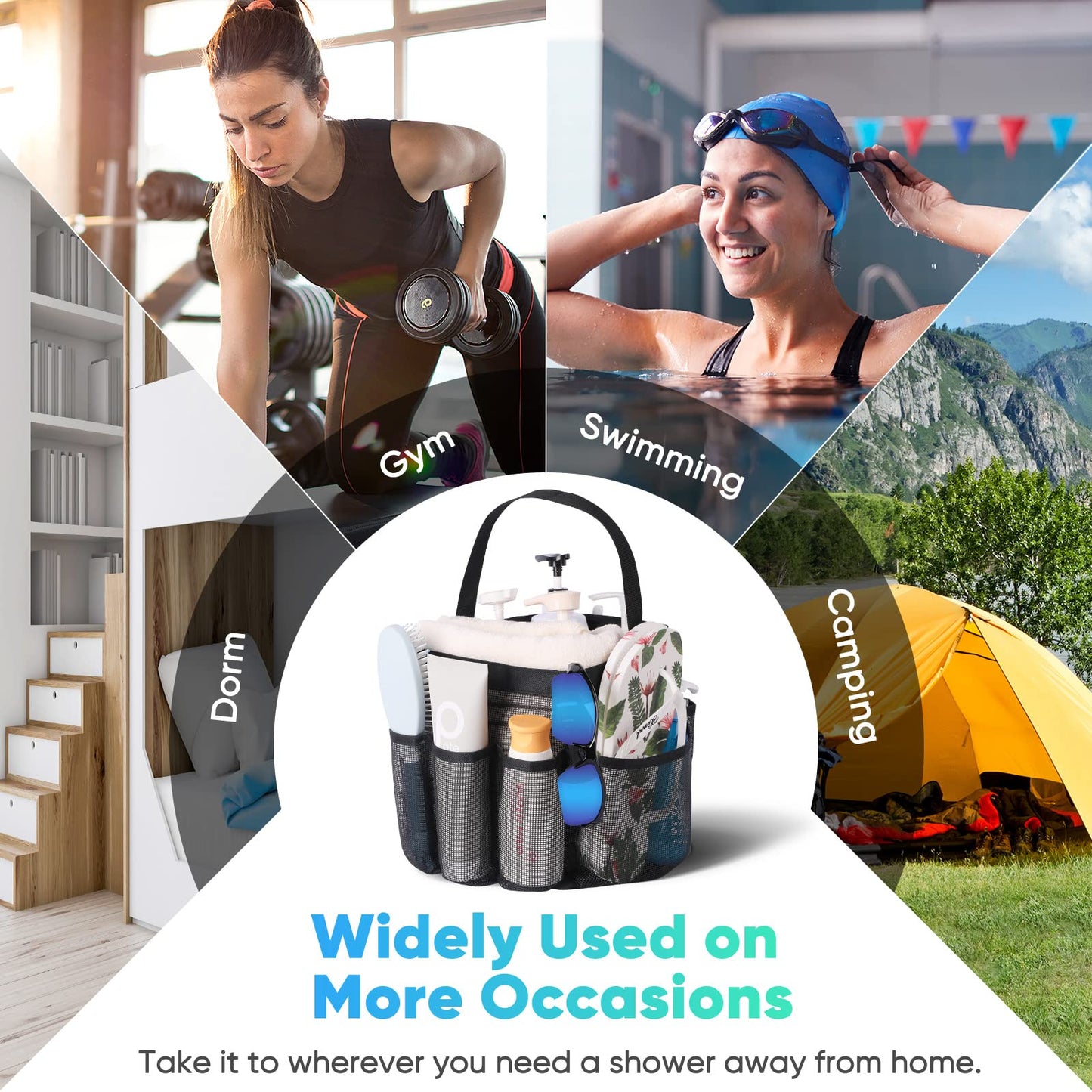 Eudele Mesh Shower Caddy Portable for College Dorm Room Essentials, 8-Pocket Large Capacity Shower Bag for Beach, Swimming, Gym