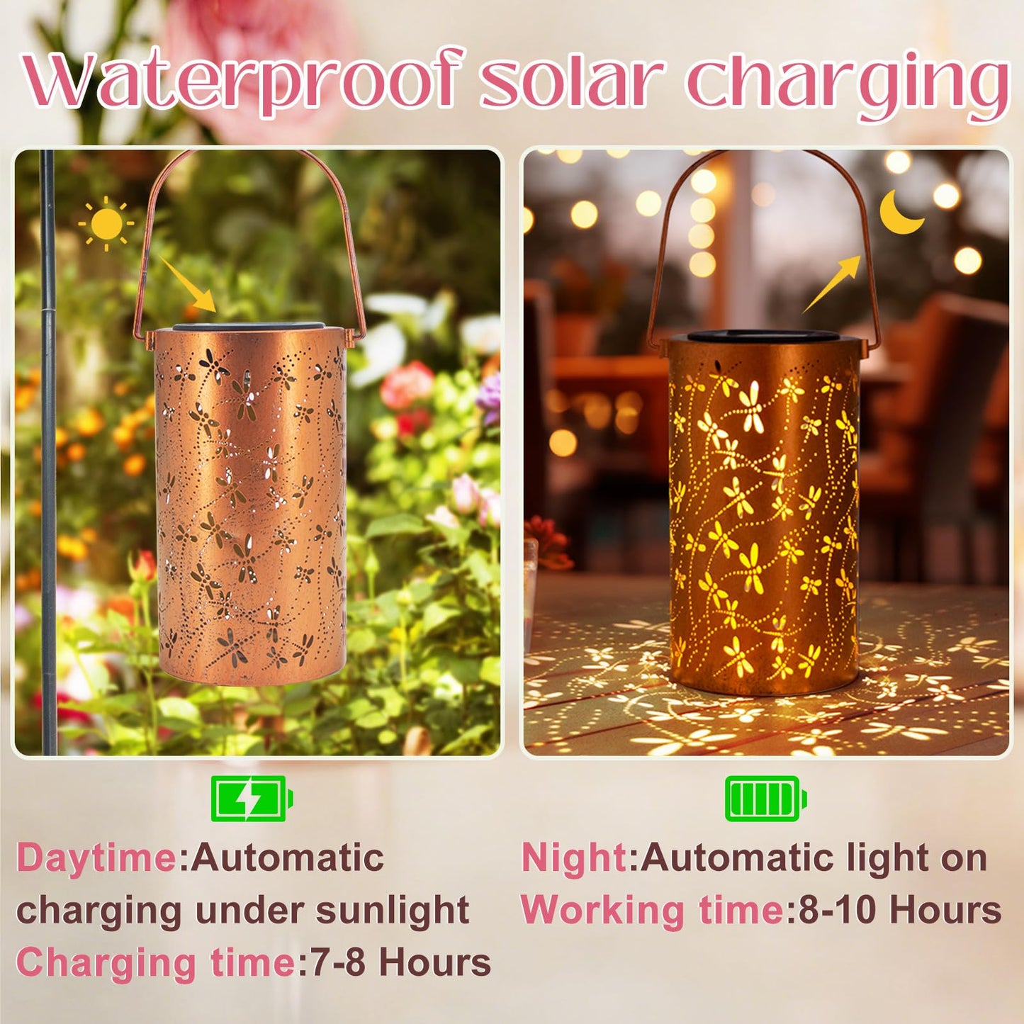 DIBIEECN Mothers Day Gifts for Mom, Birthday Gifts Grandma Ladies Solar Lanterns Outdoor Hanging Hollowed-Out Metal Waterproof LED Garden Decor Outside for Patio Yard Porch, Dragonfly, 1 Pack