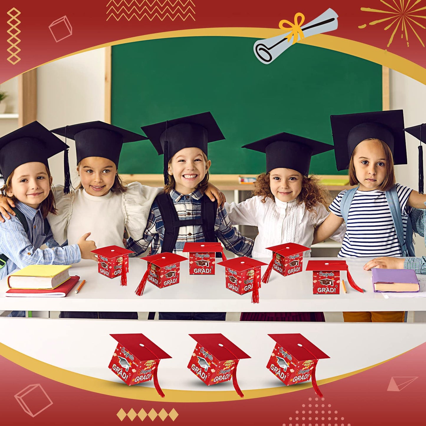 Pajean 30 Pcs Graduation Cap Candy Gift Box Grad Hat Gift Box Treat Boxes with Tassels Graduation Party Favors for Guests Class of 2026 Decorations(Red)
