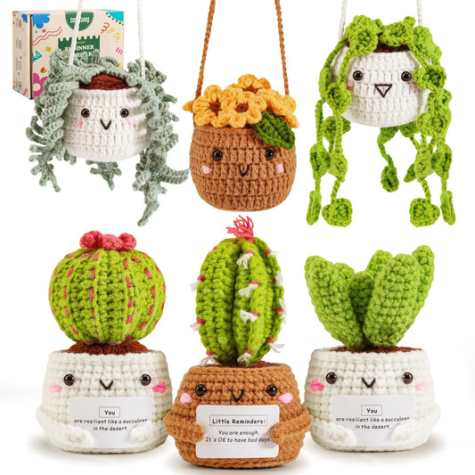 Imcrasy Crochet Kit for Beginners with Step by Step Video Lessons | 6 PC Potted Plants and Succulent Family Crochet Kit with Accessories (40%+ Yarn)