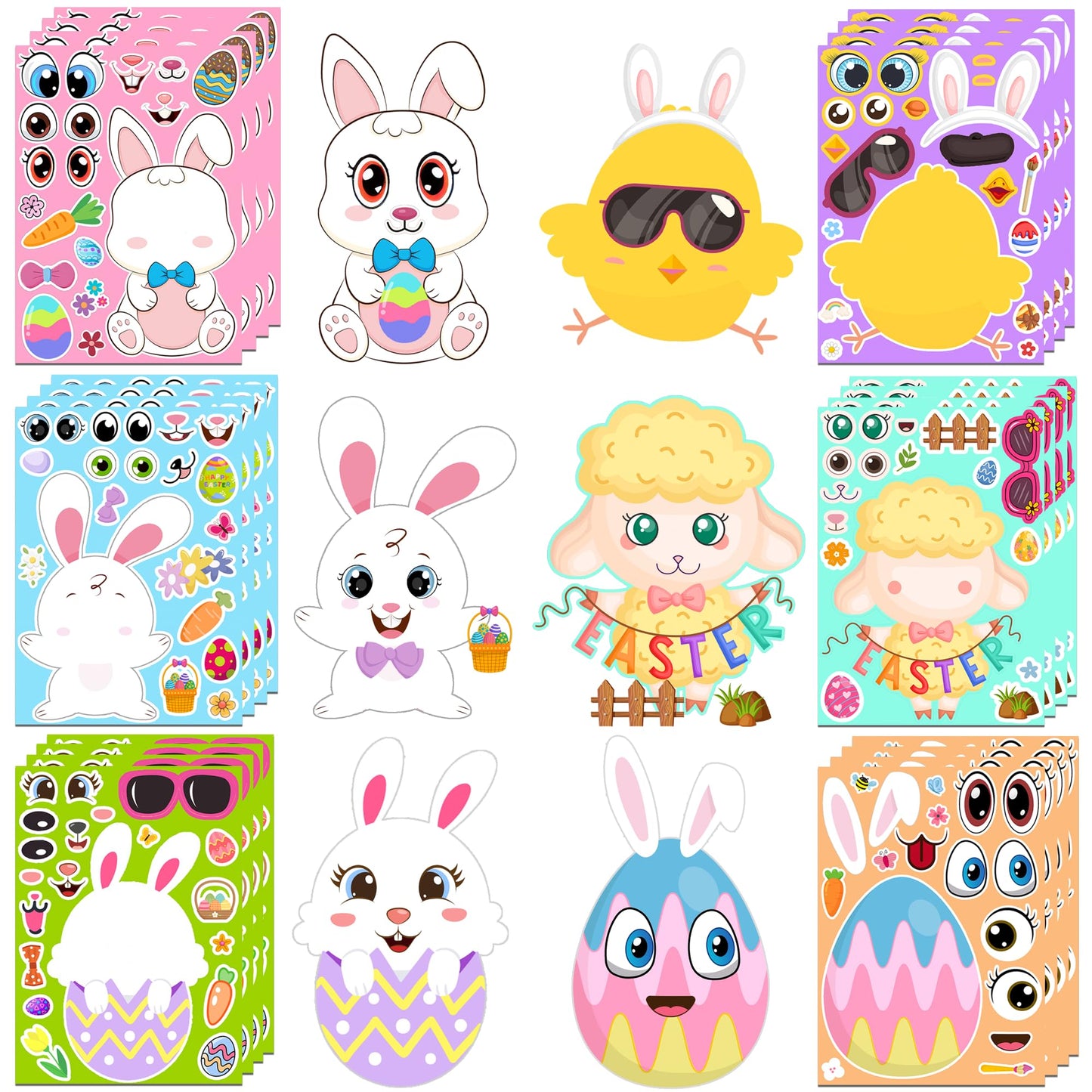 Easter Stickers - DIY Happy Easter Egg Bunny Sticker for Kids, Easter Crafts Stickers Kids Game Toys Gift Party Favor Supplies(24 Sheets)
