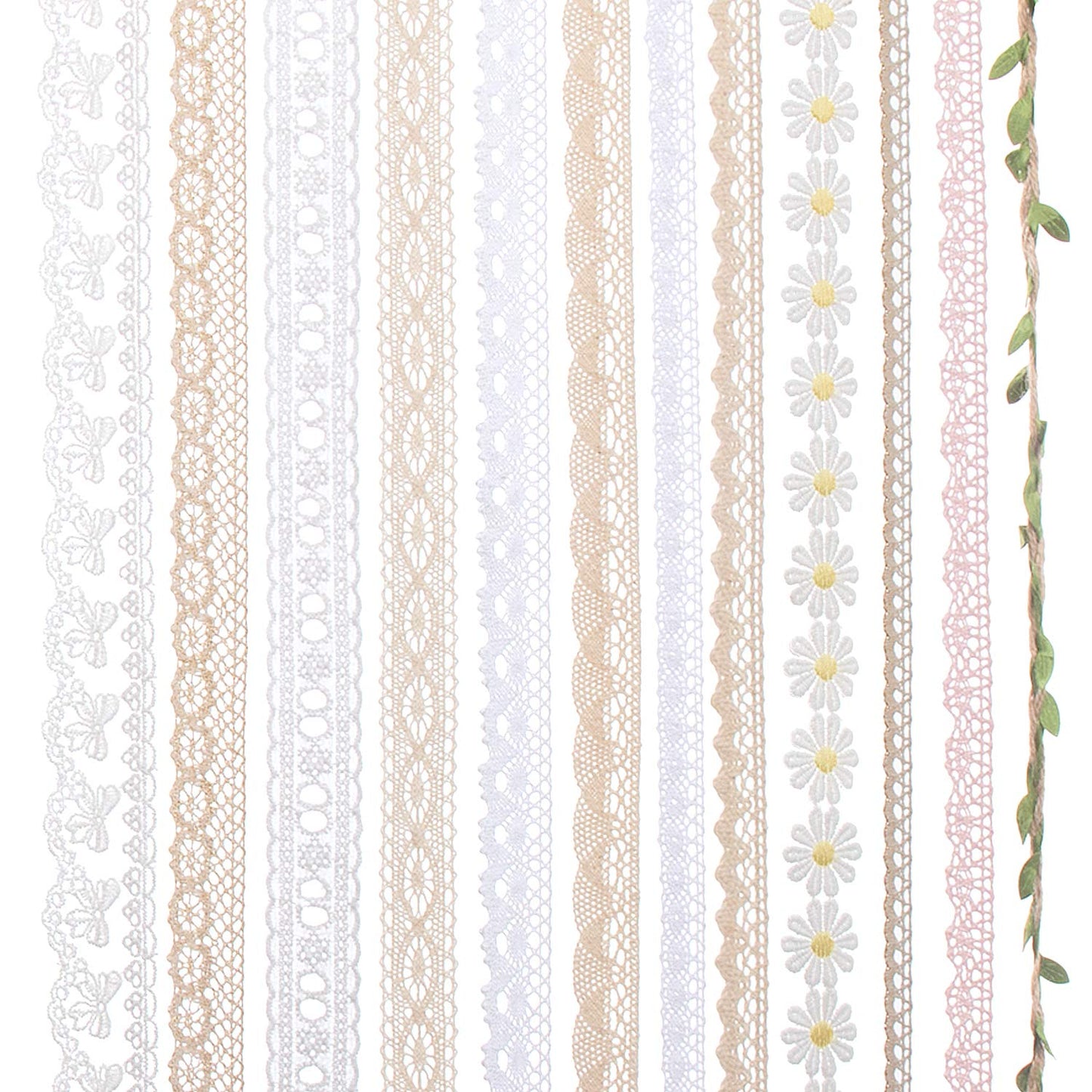 IDONGCAI Lace Ribbon for Craft Vintage Lace Trims Bridal Wedding Scalloped Edge Crochet Lace Gift Wrap Ribbon of All Kind Lace Sewing Craft Lace Supplies Mix 24 Yards (2 Yard Each)