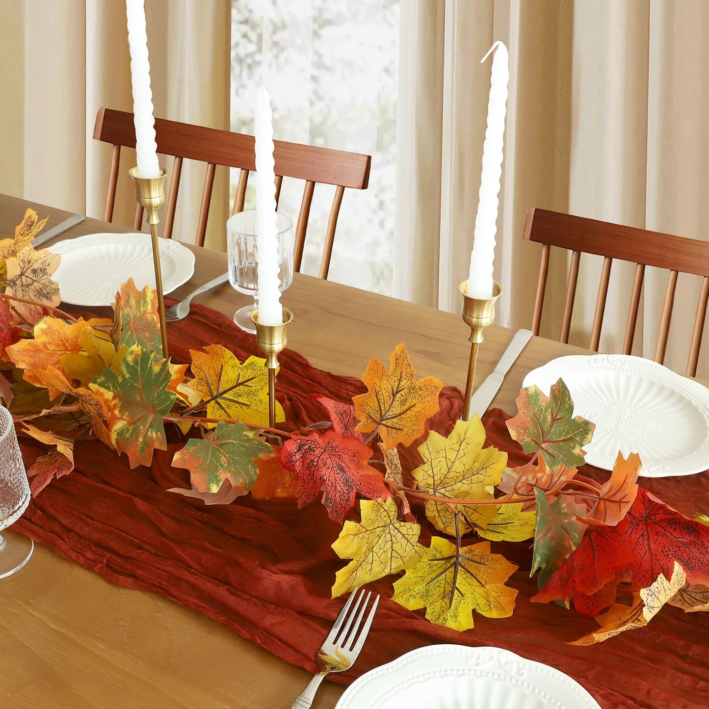 Fall Table Runner, 10FT Thanksgiving Cheesecloth Table Runner 35*120inch Terracotta Table Runners for Fall Wedding Baby Shower Friendsgiving Thanksgivig Home Kitchen Table Decorations