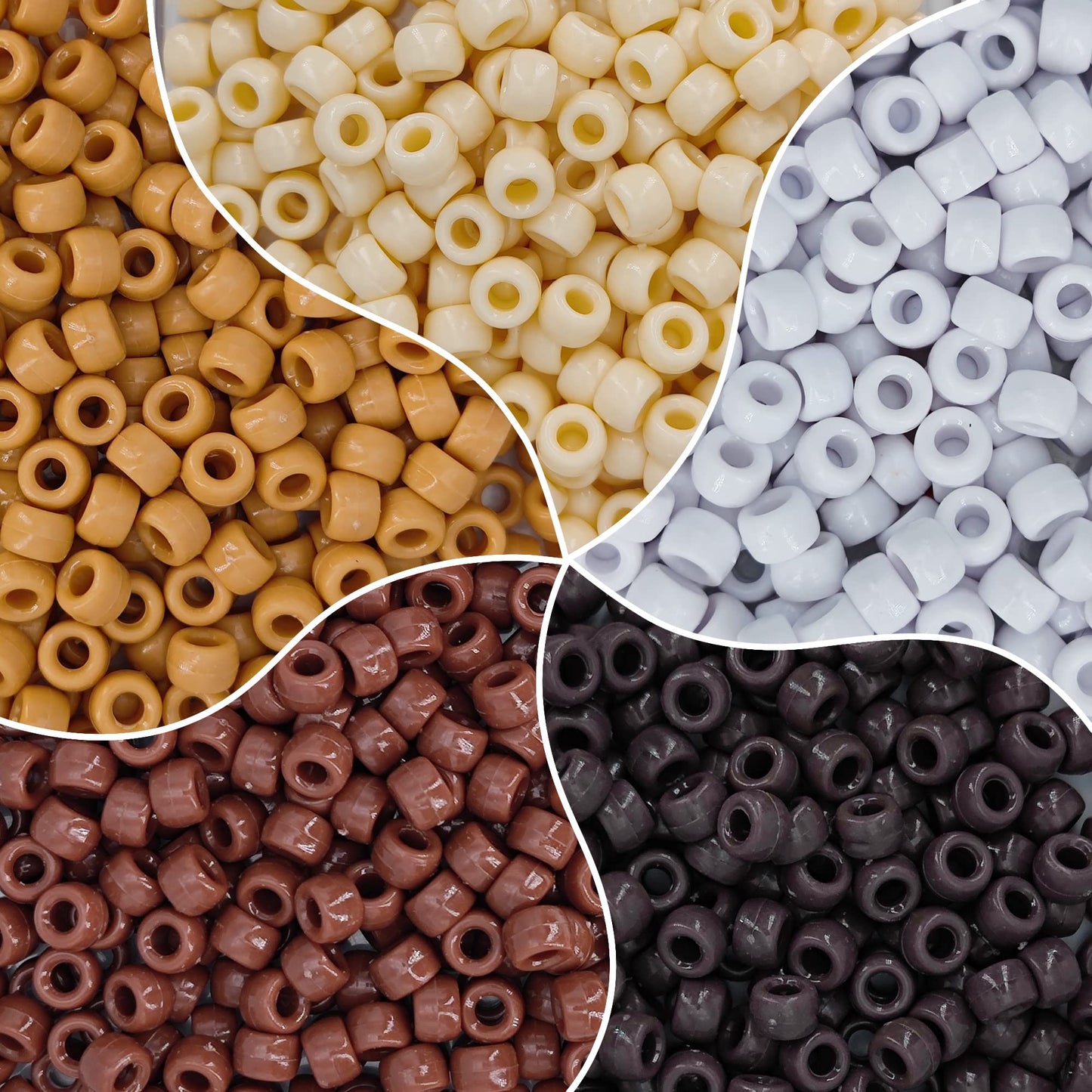 1000PCS 6x9mm Pony Beads Bulk, 5 Styles Brown Pony Beads for Bracelets Making Kit, Kandi, Hair Braids Crafts for Jewelry Making (Brown)