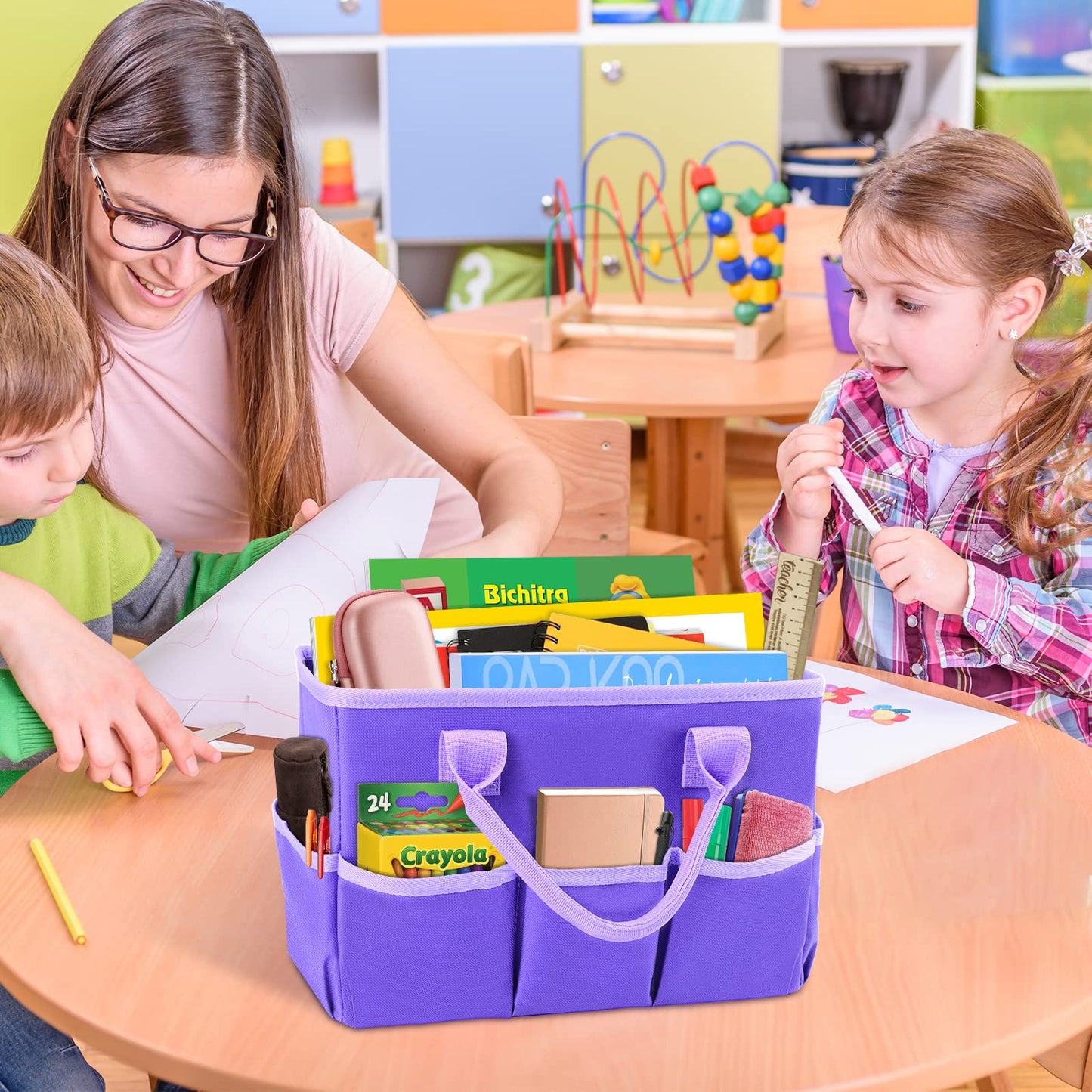 ZKOO Art Organizer Desktop Craft Storage Tote Bag Organizer for Crafts, Sewing, Paper, Art, Canvas, Supplies Storage Organization with Handles for Travel or Daily Use (Purple, Small)